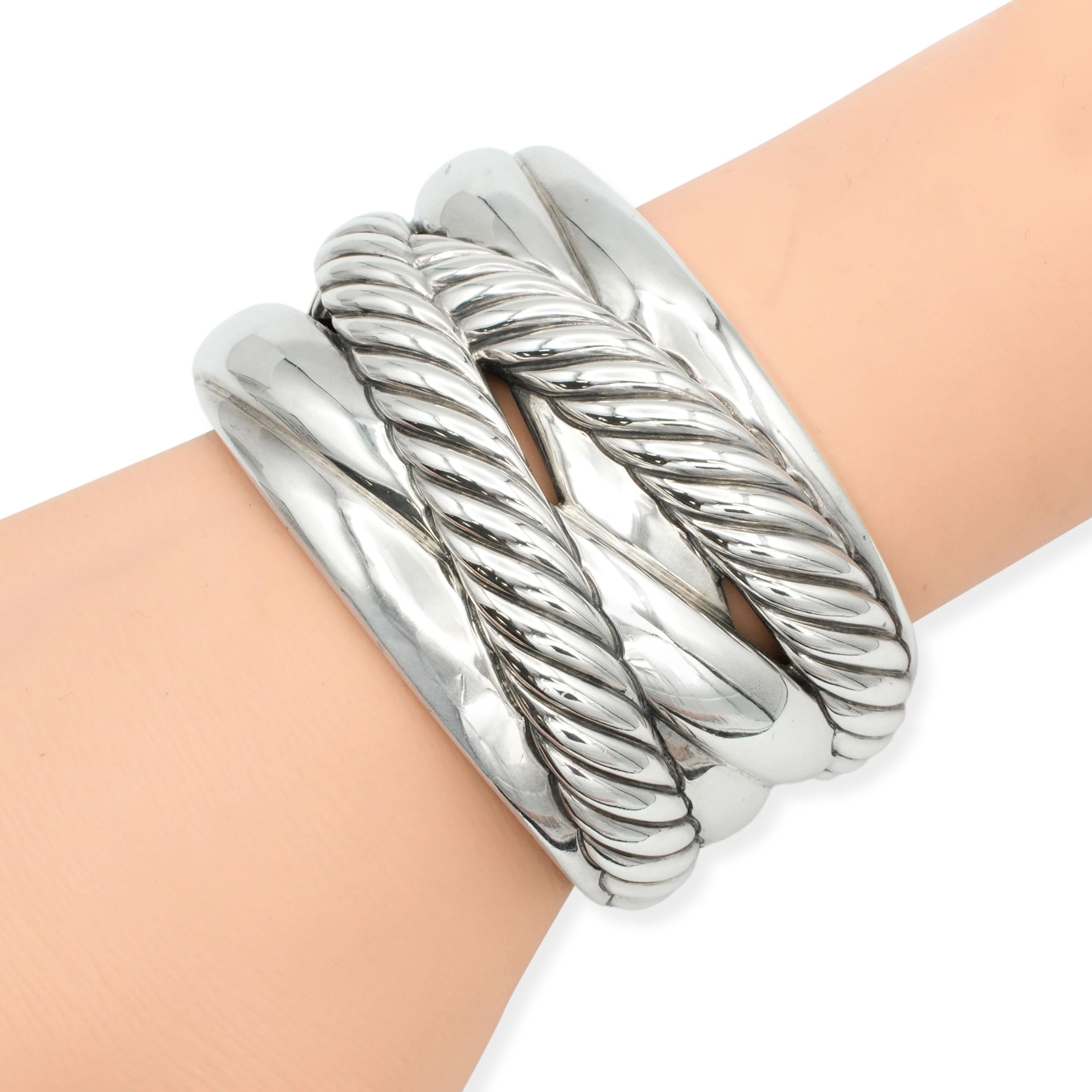 David Yurman Sterling Silver Cable Crossover Wide Cuff Bracelet