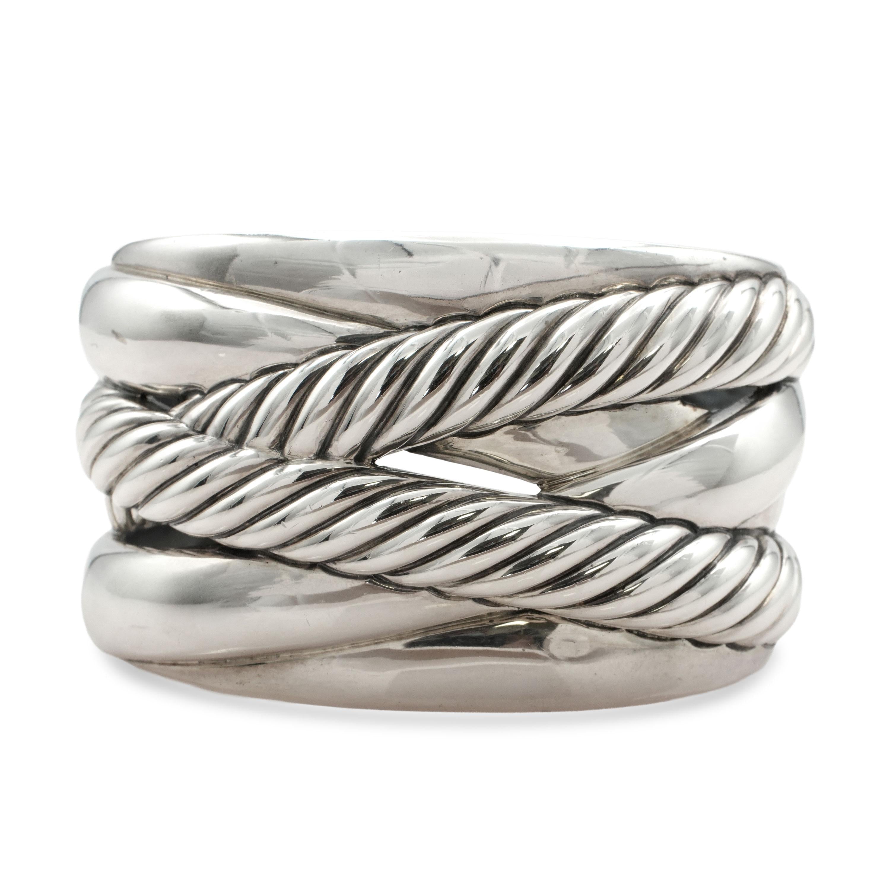 David Yurman Sterling Silver Cable Crossover Wide Cuff Bracelet