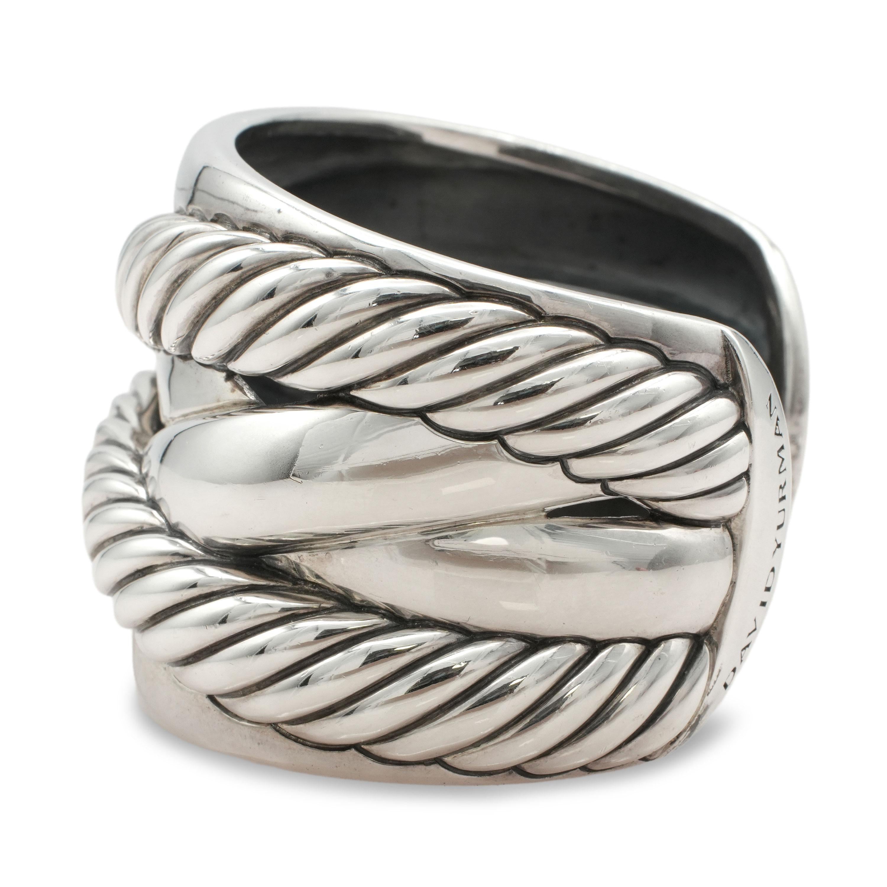 David Yurman Sterling Silver Cable Crossover Wide Cuff Bracelet