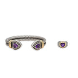 David Yurman Sterling Silver 14K Gold Amethyst Ring Bracelet and Ring