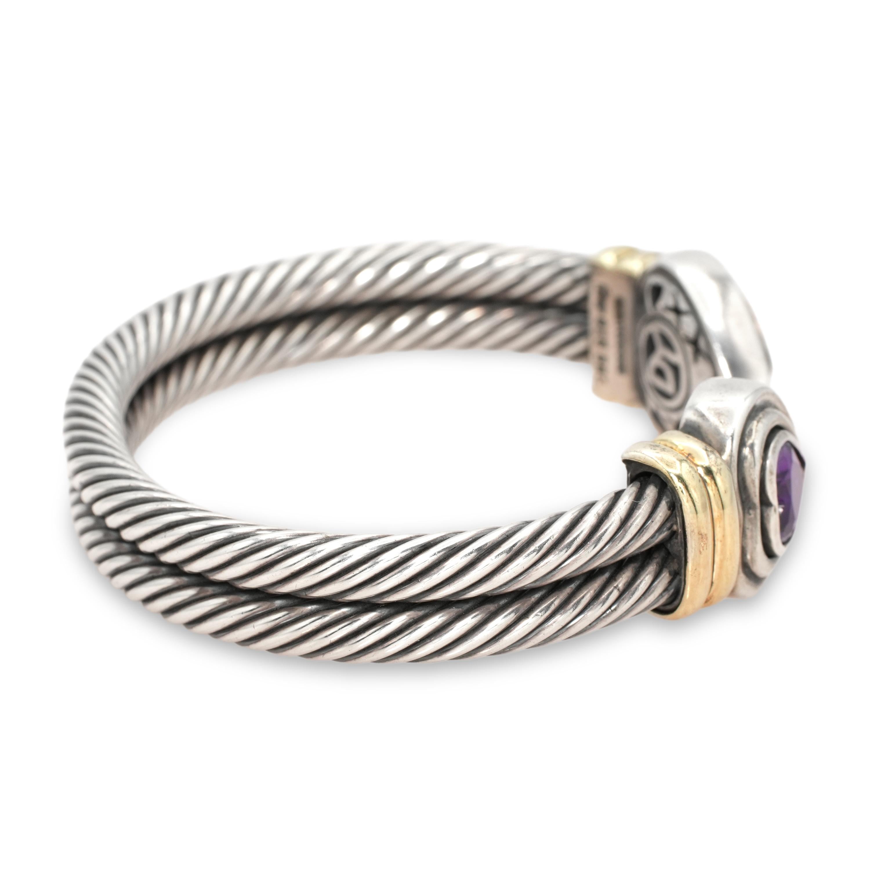 David Yurman Sterling Silver 14K Gold Amethyst Ring Bracelet and Ring