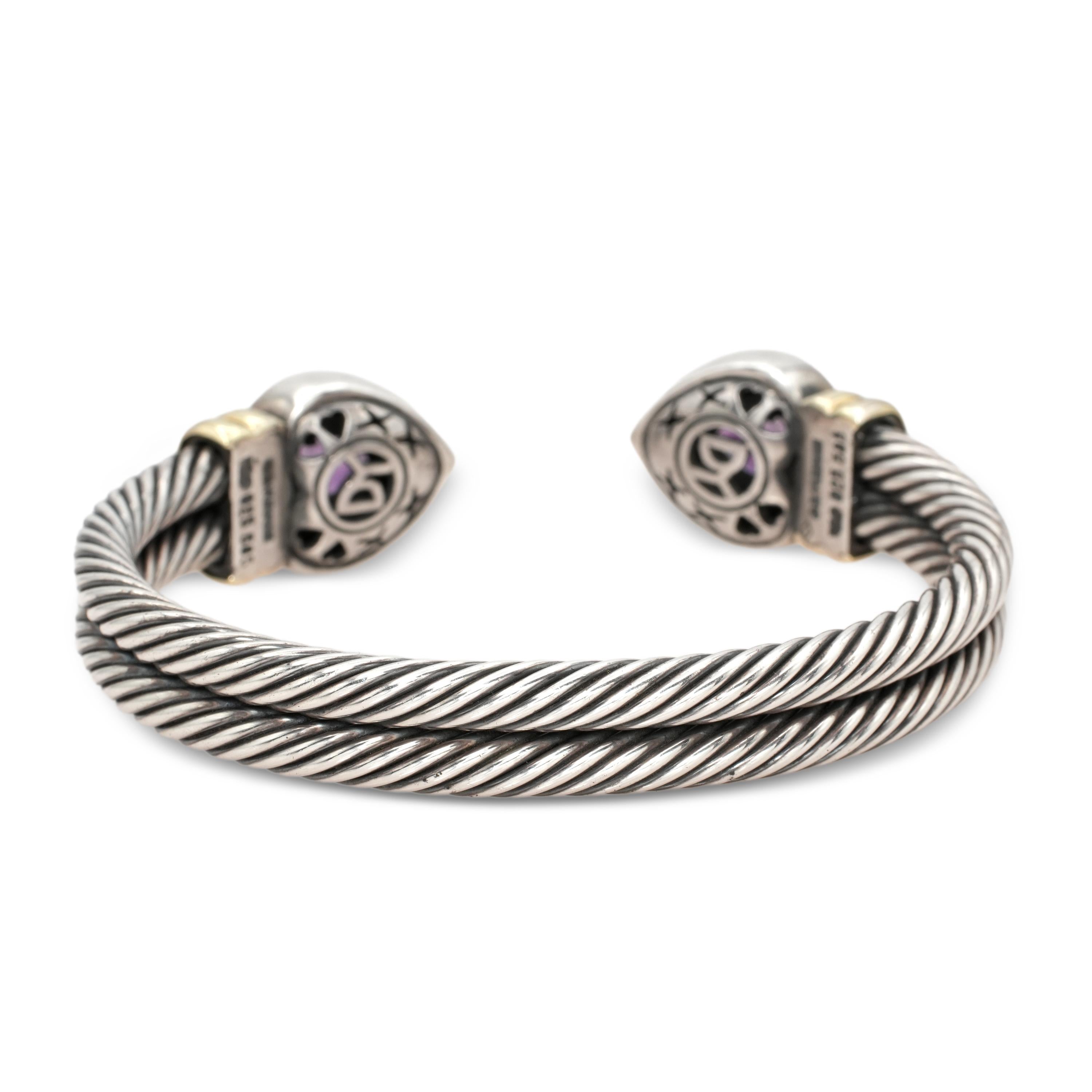 David Yurman Sterling Silver 14K Gold Amethyst Ring Bracelet and Ring