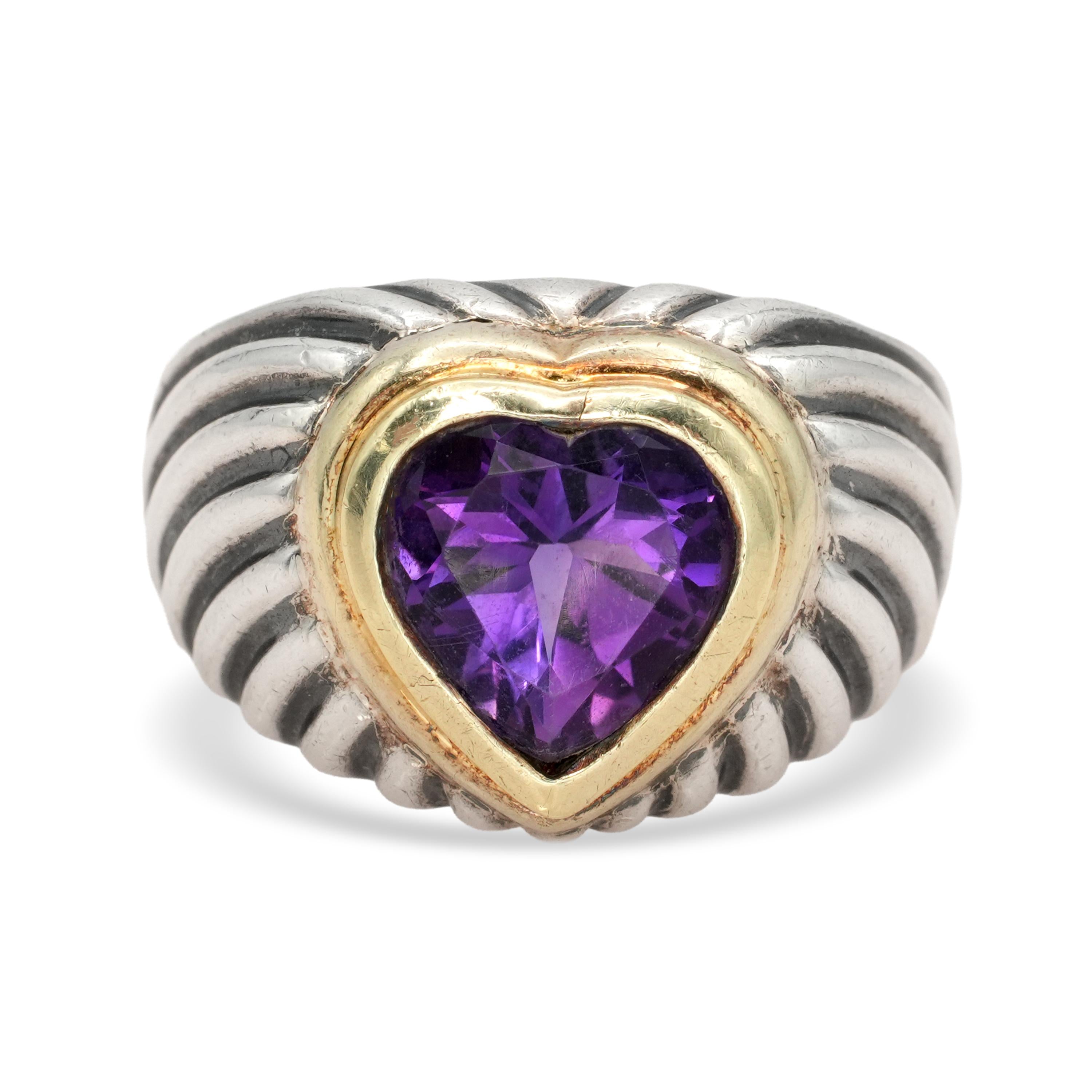 David Yurman Sterling Silver 14K Gold Amethyst Ring Bracelet and Ring