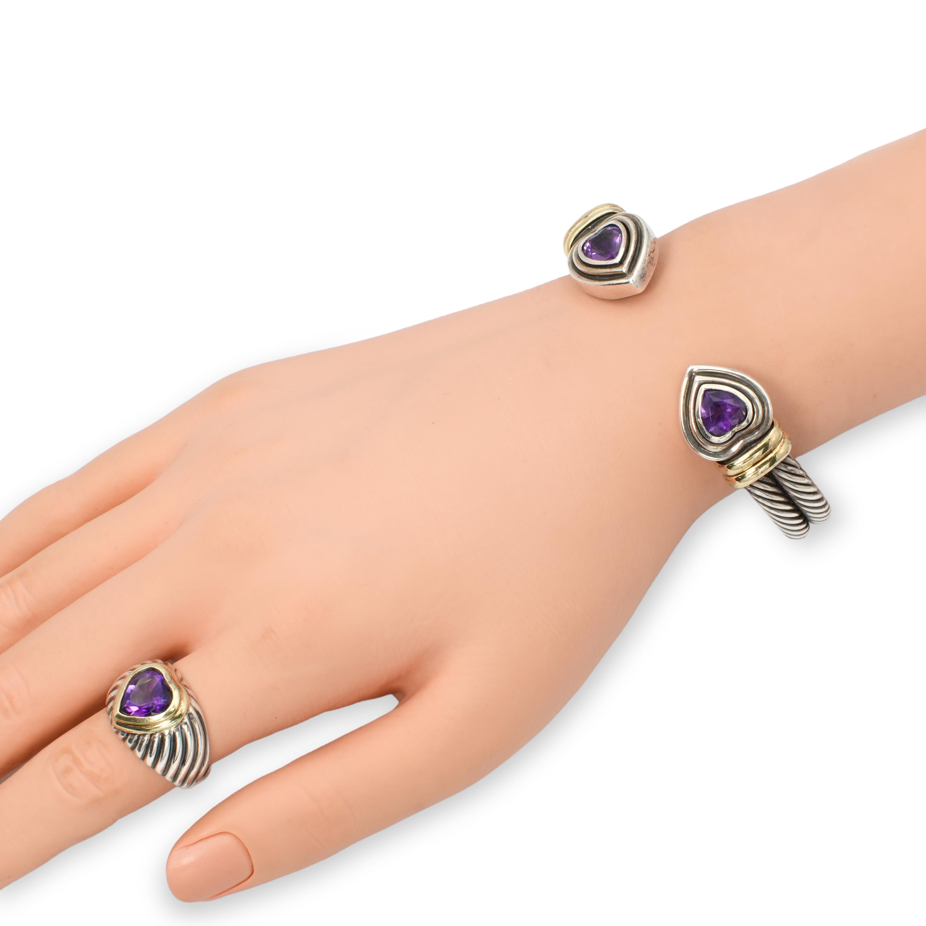 David Yurman Sterling Silver 14K Gold Amethyst Ring Bracelet and Ring