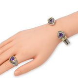 David Yurman Sterling Silver 14K Gold Amethyst Ring Bracelet and Ring