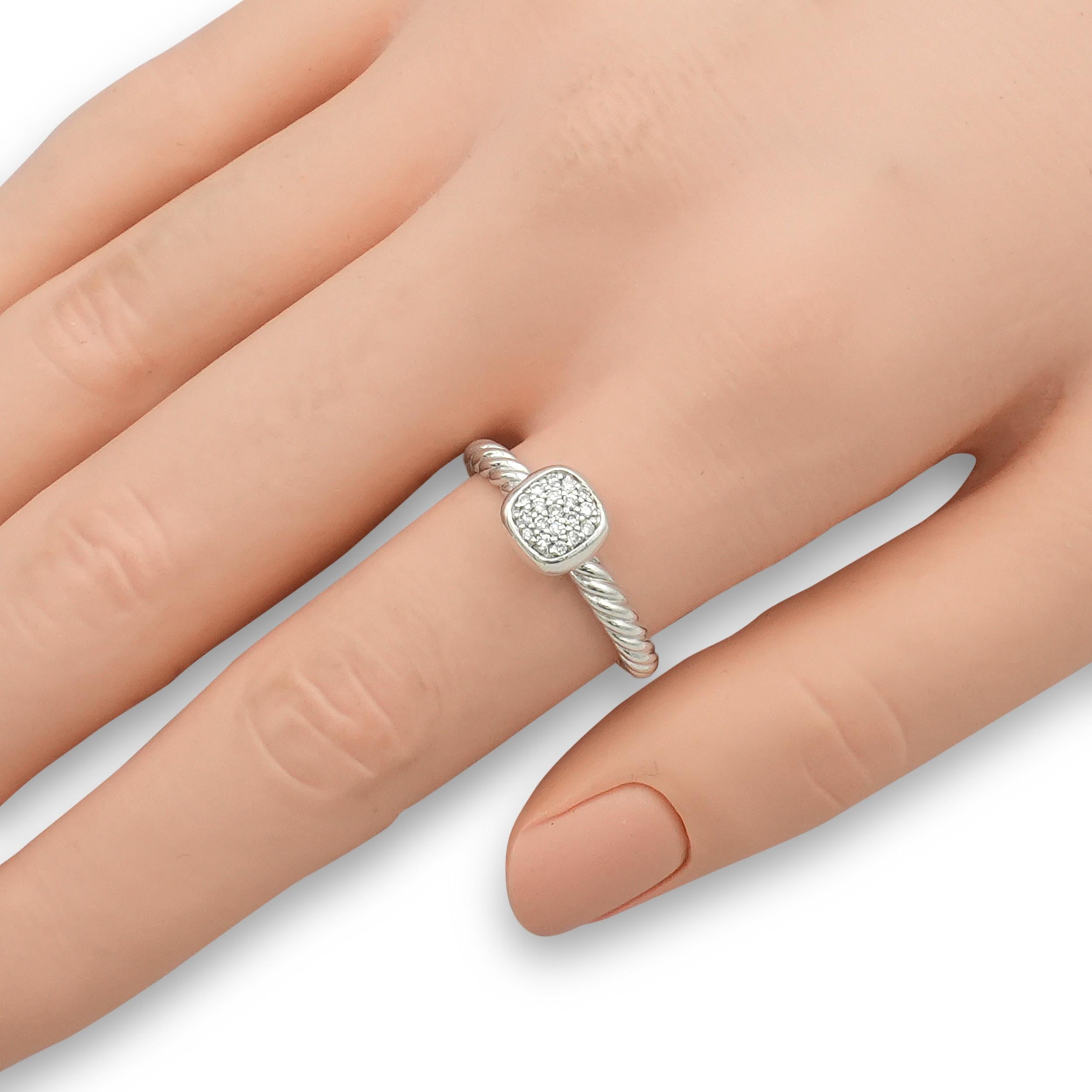 David Yurman Cushion Cable Sterling Silver Diamond Ring