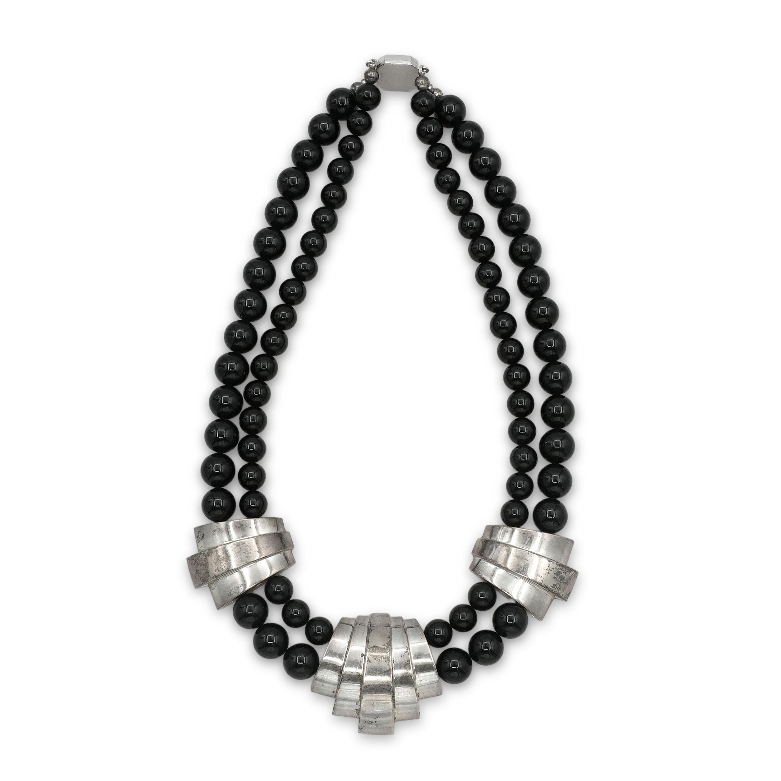 Sterling Silver Black Onyx Double-Strand Statement Necklace