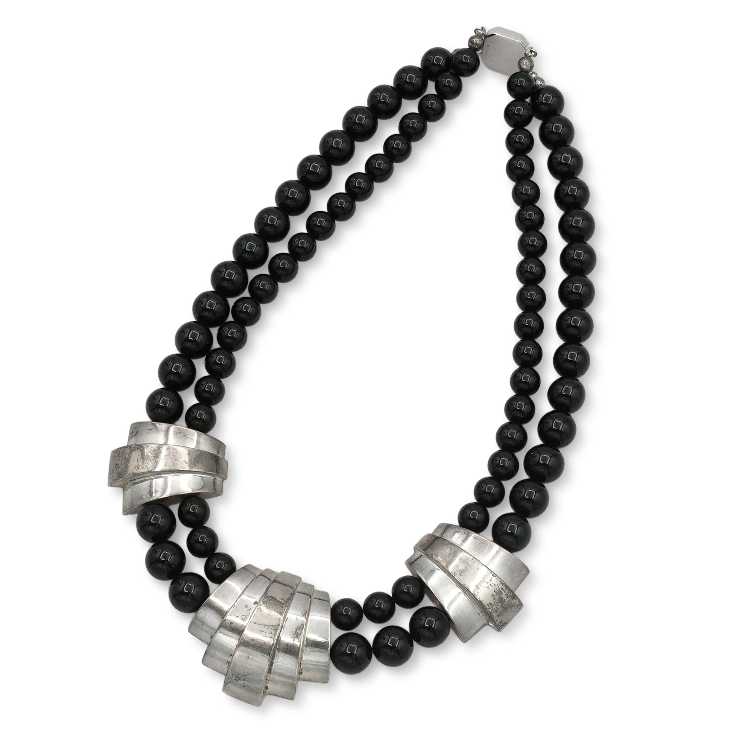Sterling Silver Black Onyx Double-Strand Statement Necklace