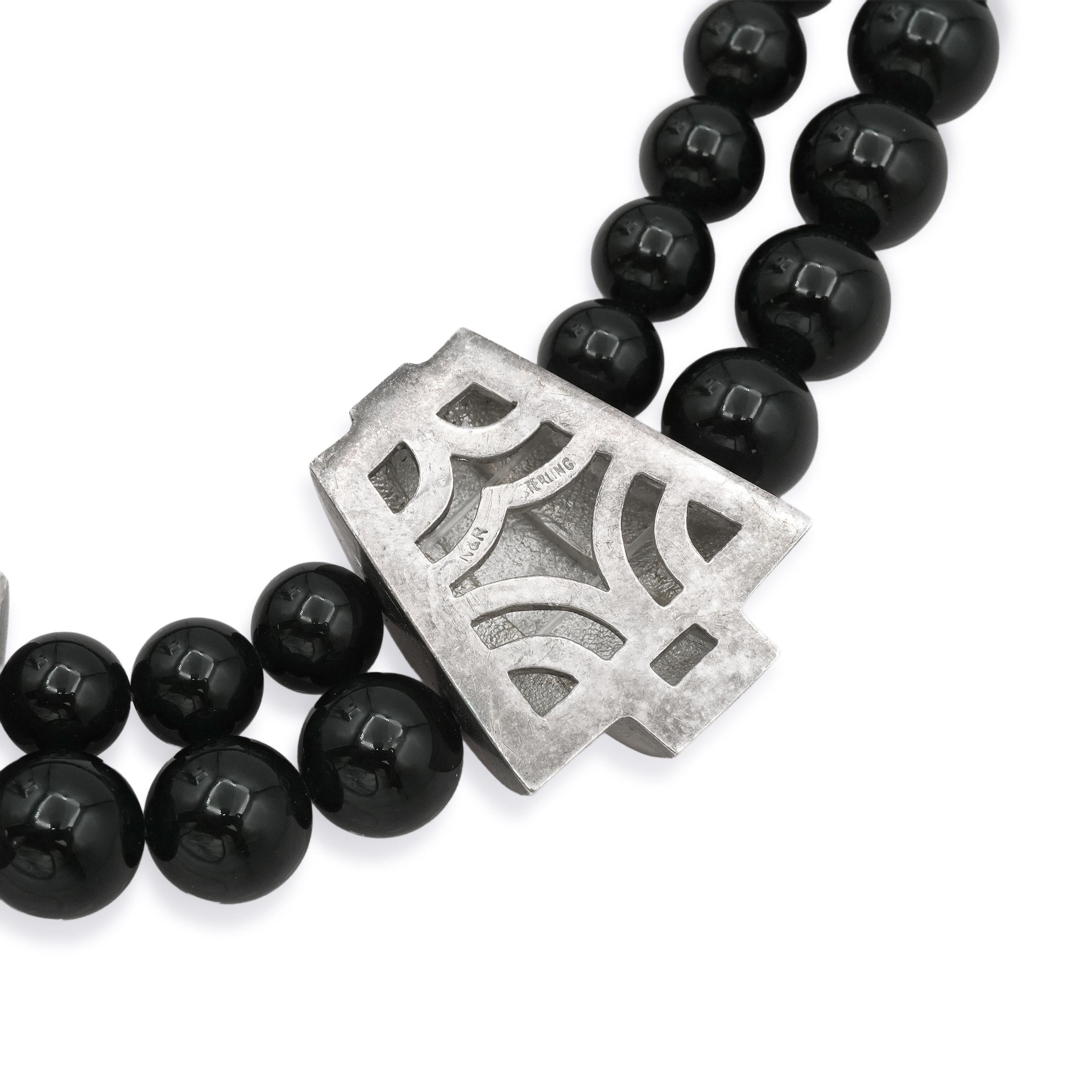 Sterling Silver Black Onyx Double-Strand Statement Necklace