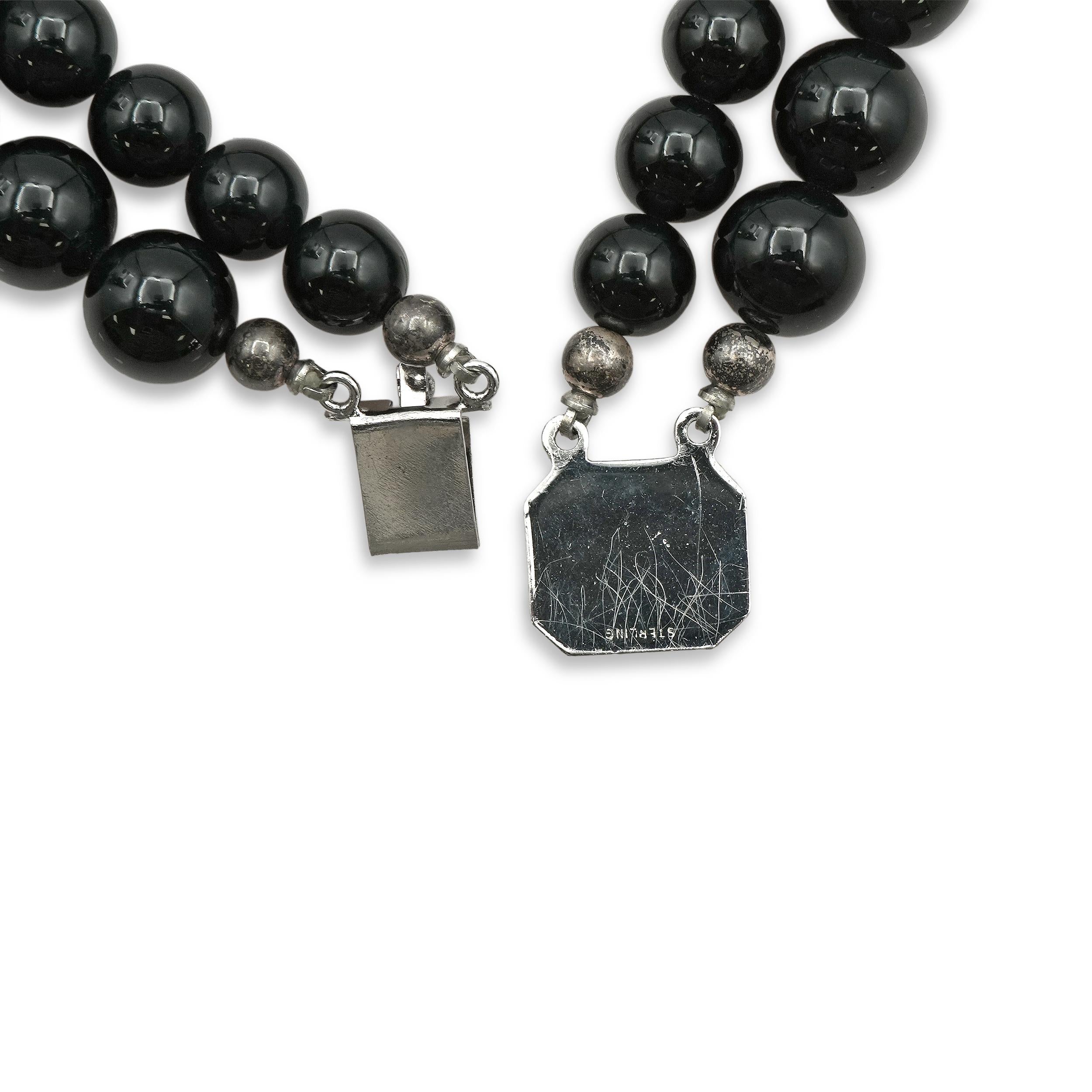 Sterling Silver Black Onyx Double-Strand Statement Necklace
