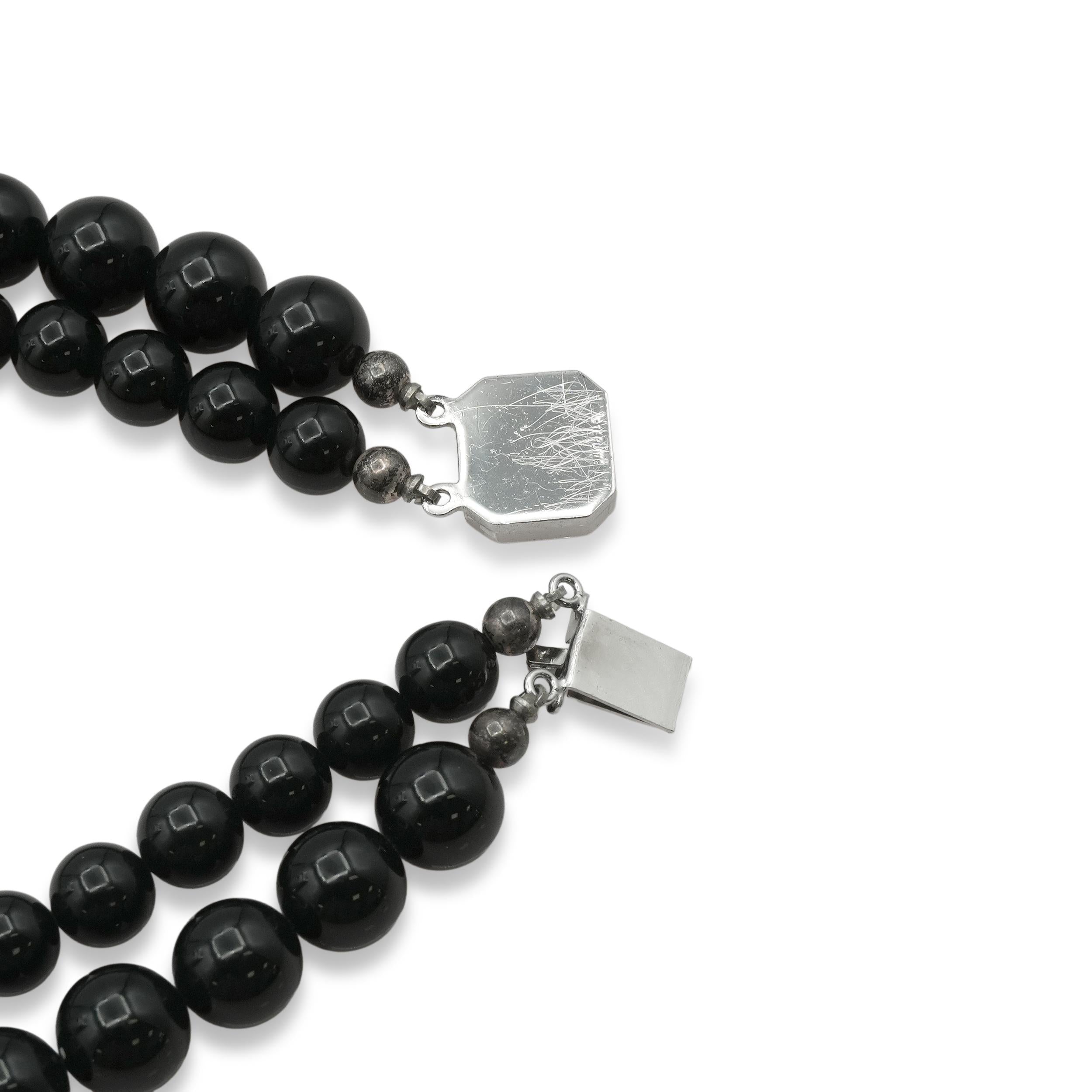 Sterling Silver Black Onyx Double-Strand Statement Necklace