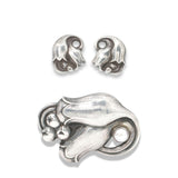 Georg Jensen Sterling Silver Pearl No. 100 Tulip Brooch & Earrings