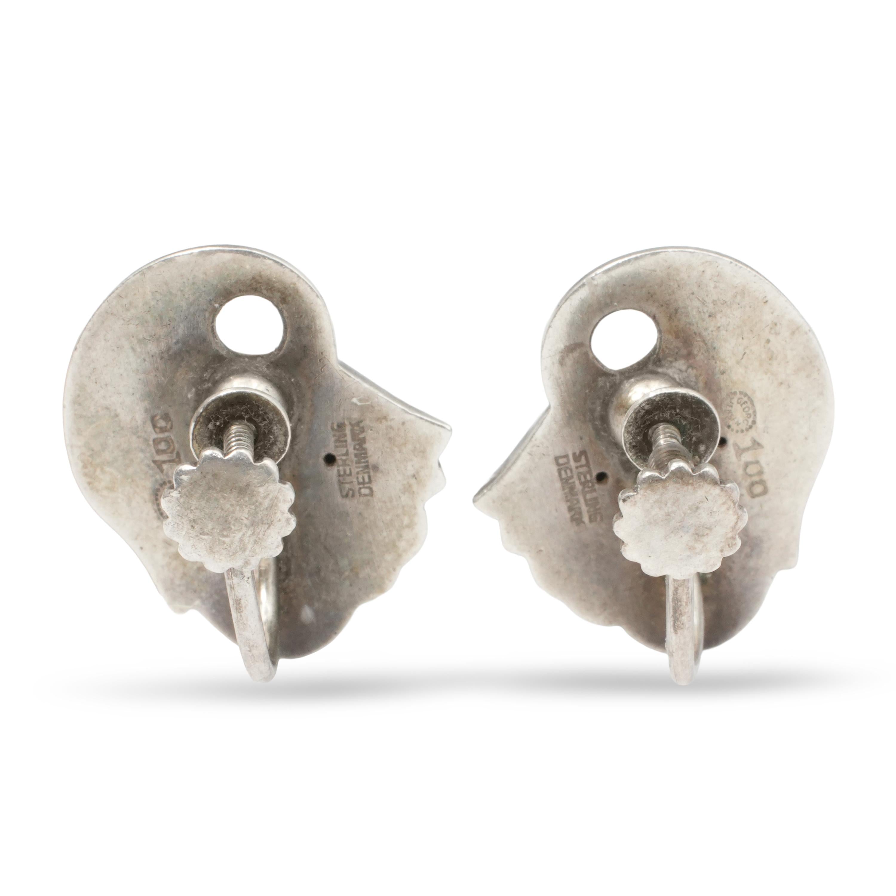Georg Jensen Sterling Silver Pearl No. 100 Tulip Brooch & Earrings