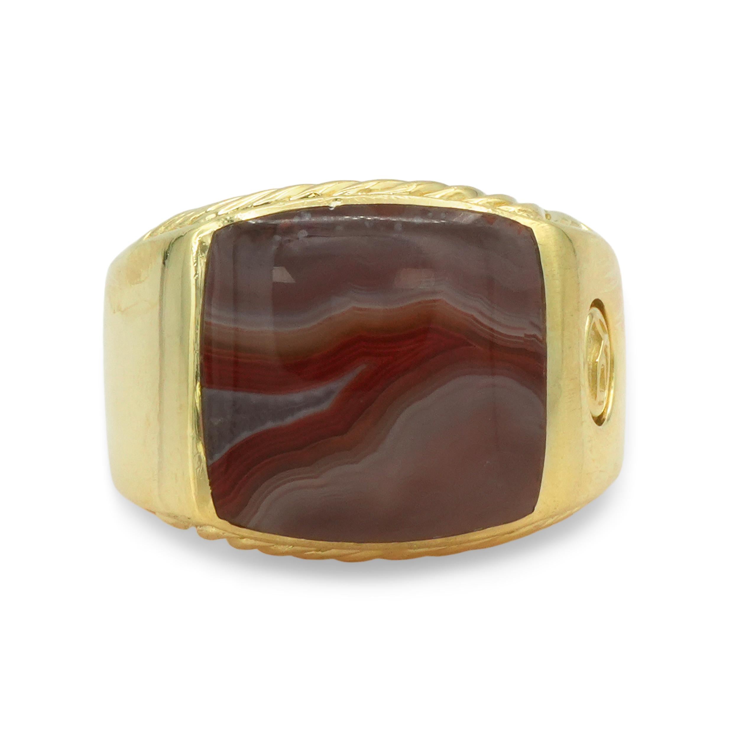 David Yurman 18K Yellow Gold Banded Agate Signet Ring