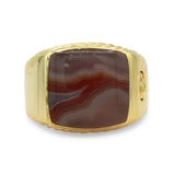 David Yurman 18K Yellow Gold Banded Agate Signet Ring