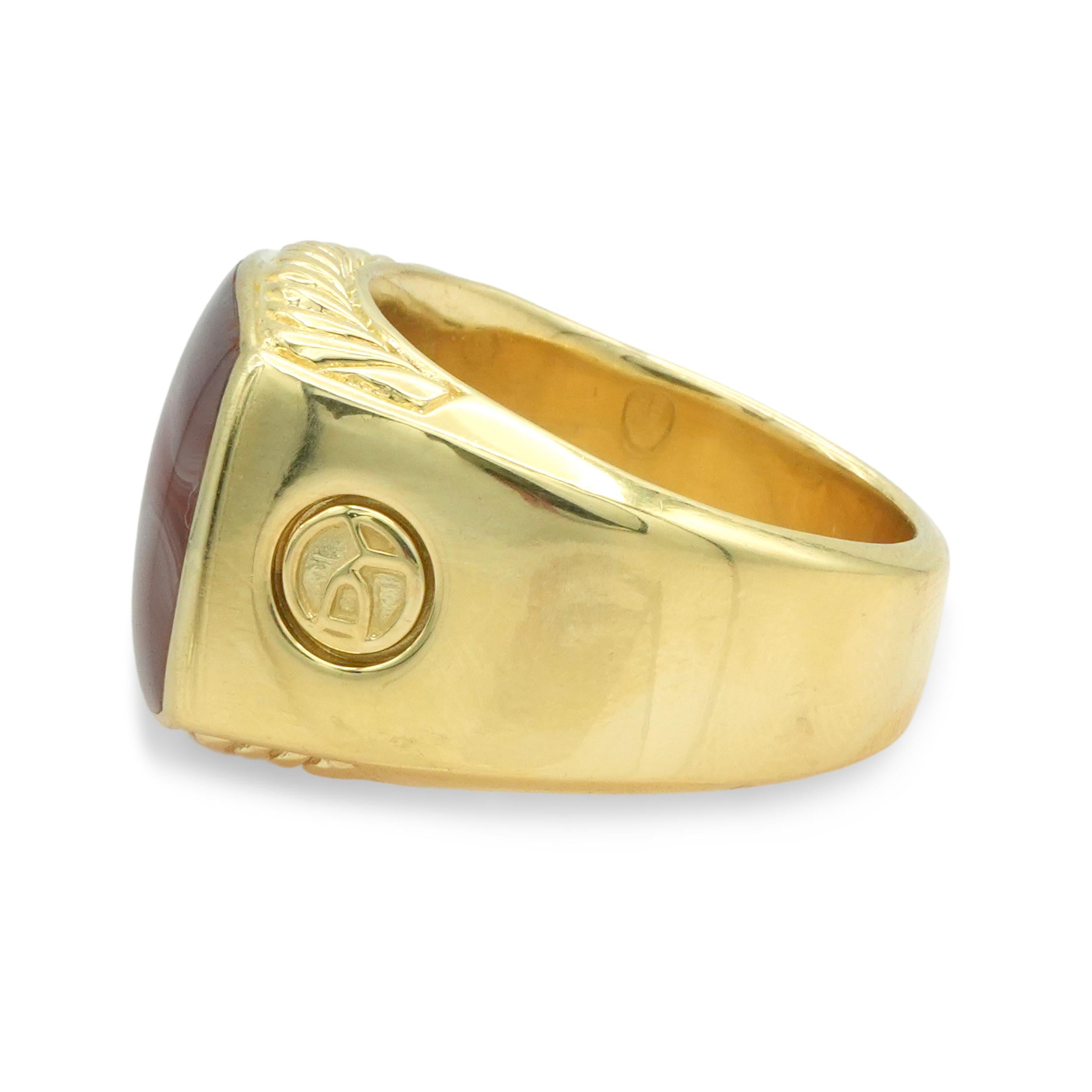 David Yurman 18K Yellow Gold Banded Agate Signet Ring