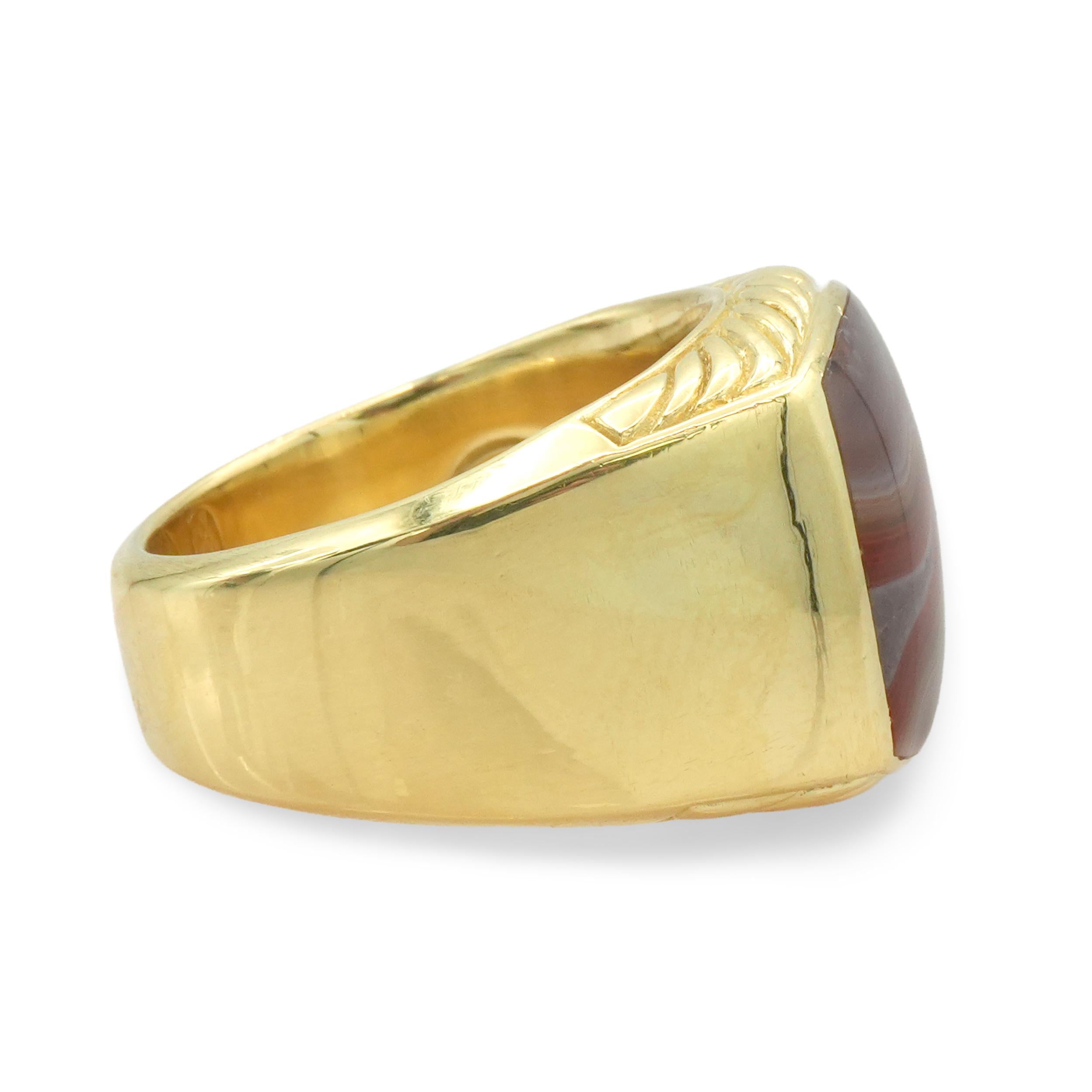David Yurman 18K Yellow Gold Banded Agate Signet Ring
