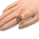 David Yurman 18K Yellow Gold Banded Agate Signet Ring