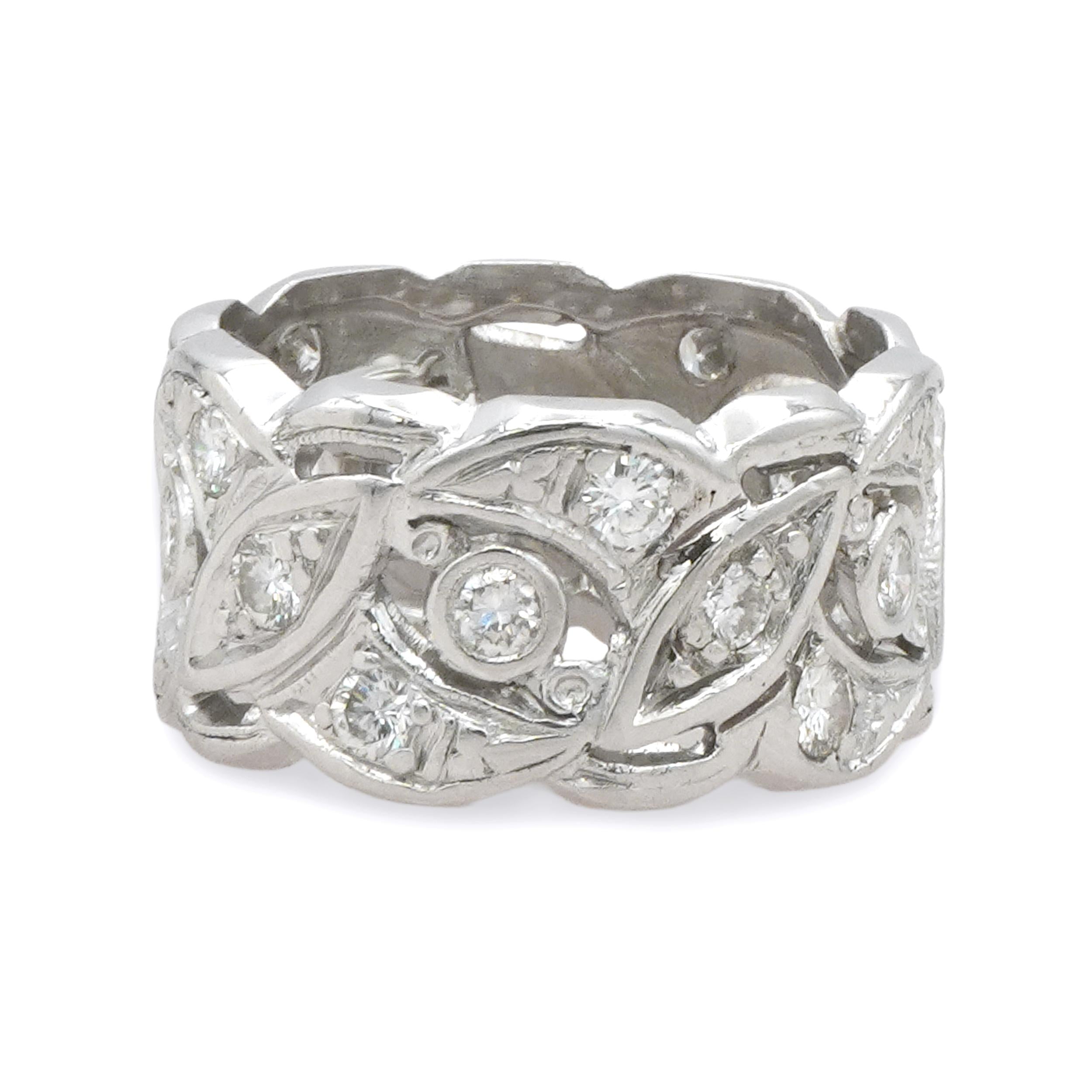 Platinum Diamond Openwork Wide Band Ring