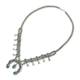 Vintage Navajo Sterling Silver Turquoise Squash Blossom Necklace
