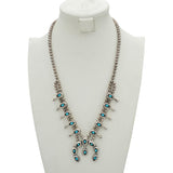 Vintage Navajo Sterling Silver Turquoise Squash Blossom Necklace