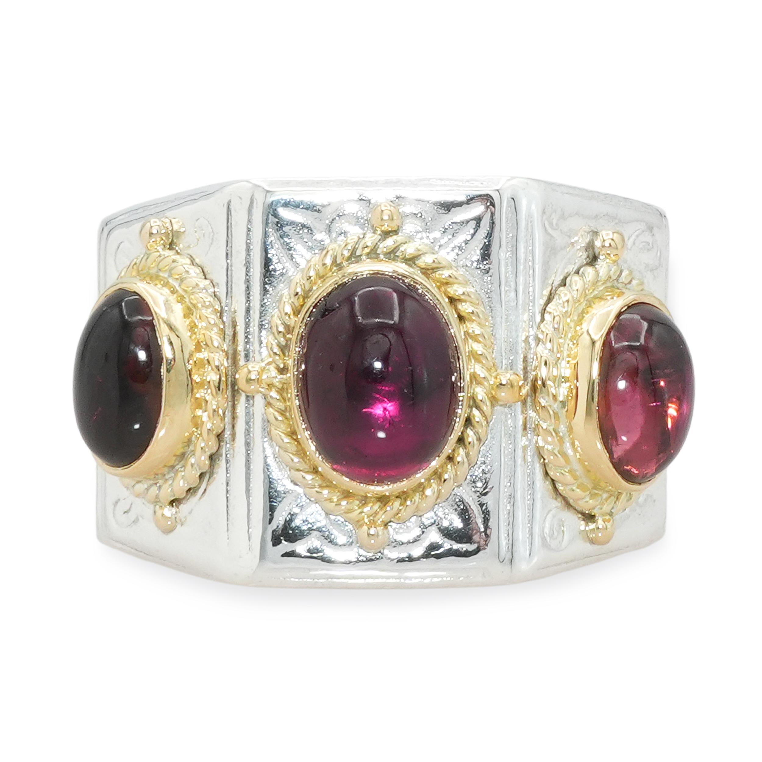 Konstantino 18k Yellow Gold and Sterling Silver Rhodolite Garnet Cabochon Ring