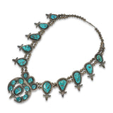 Vintage Navajo Sterling Silver Morenci Turquoise Squash Blossom Necklace