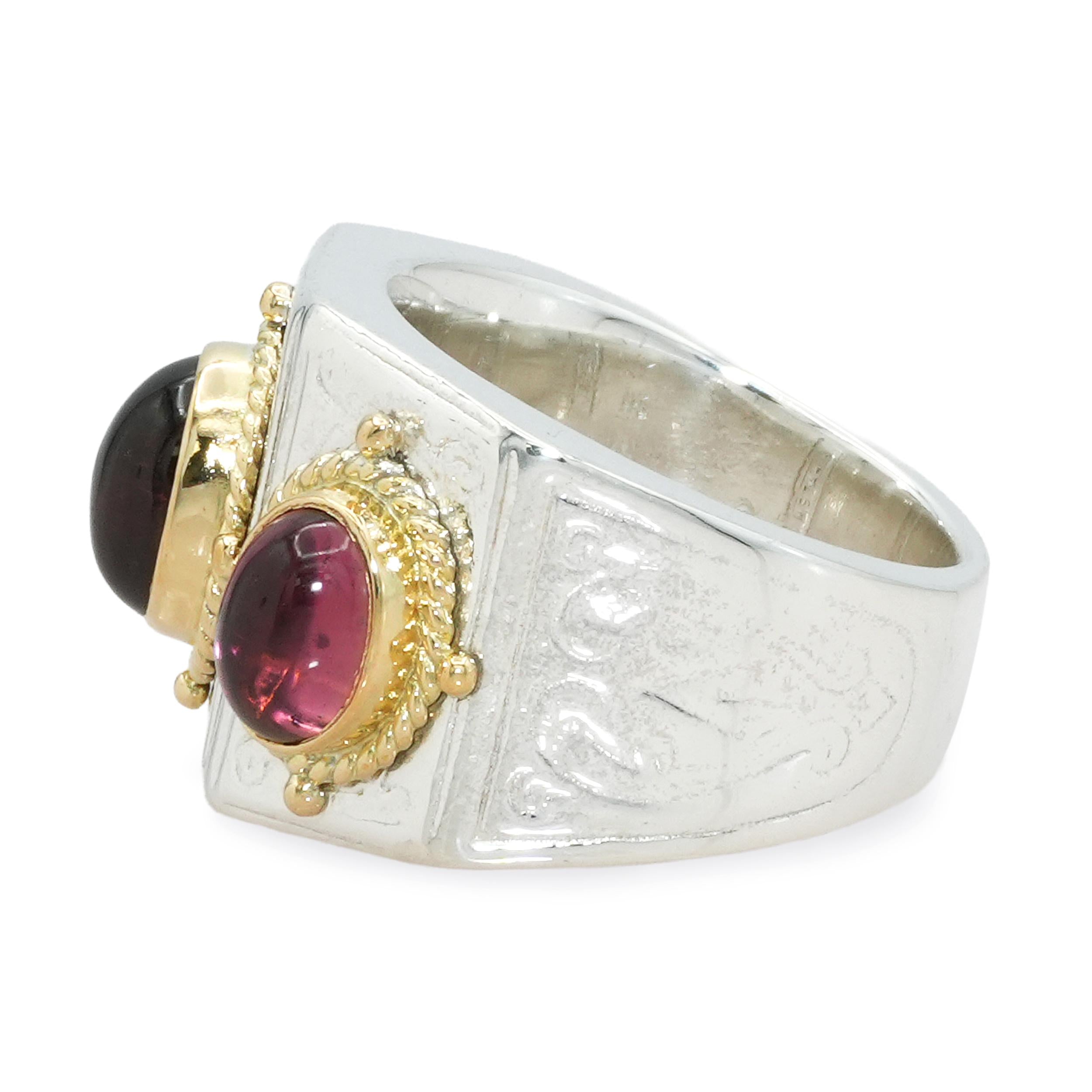Konstantino 18k Yellow Gold and Sterling Silver Rhodolite Garnet Cabochon Ring