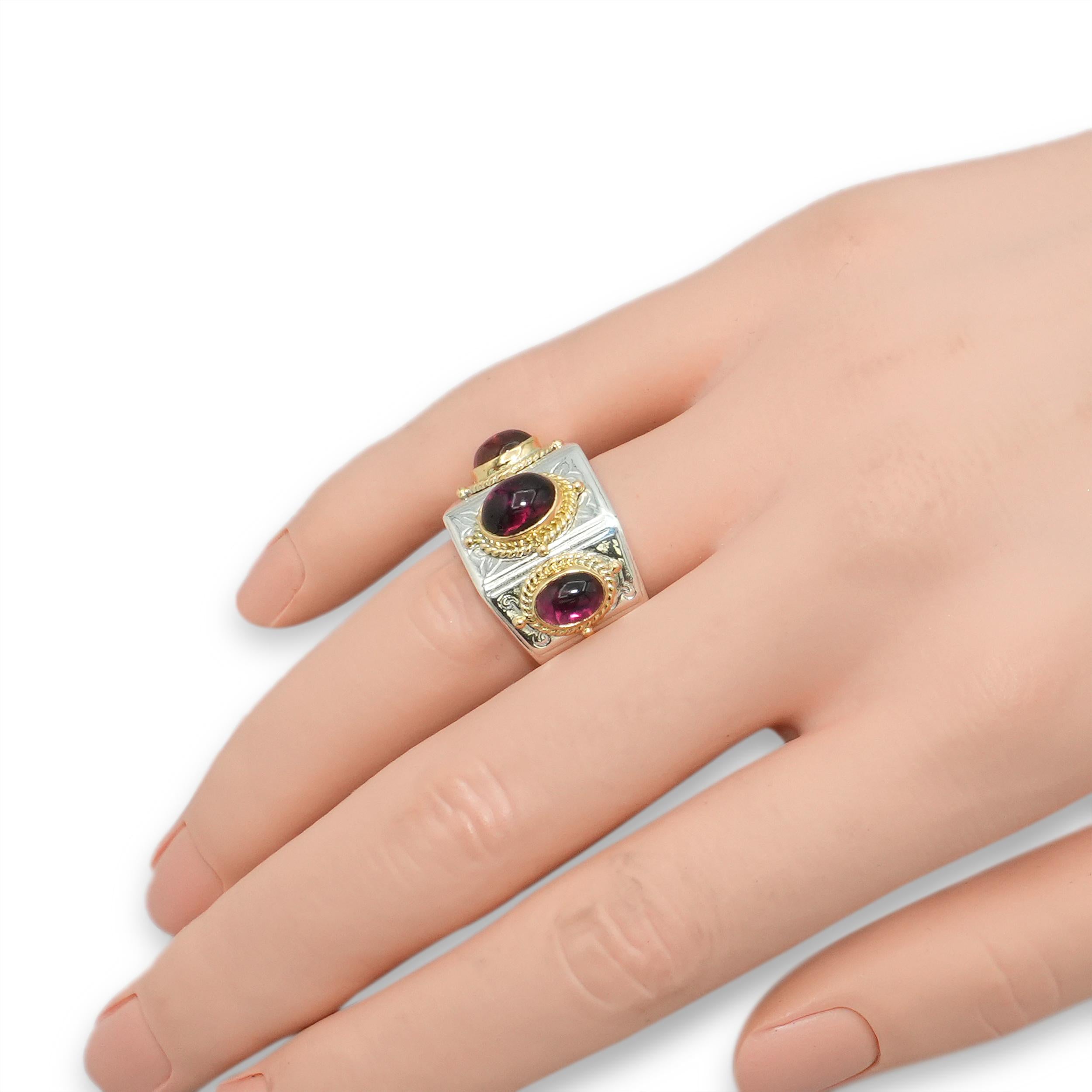 Konstantino 18k Yellow Gold and Sterling Silver Rhodolite Garnet Cabochon Ring