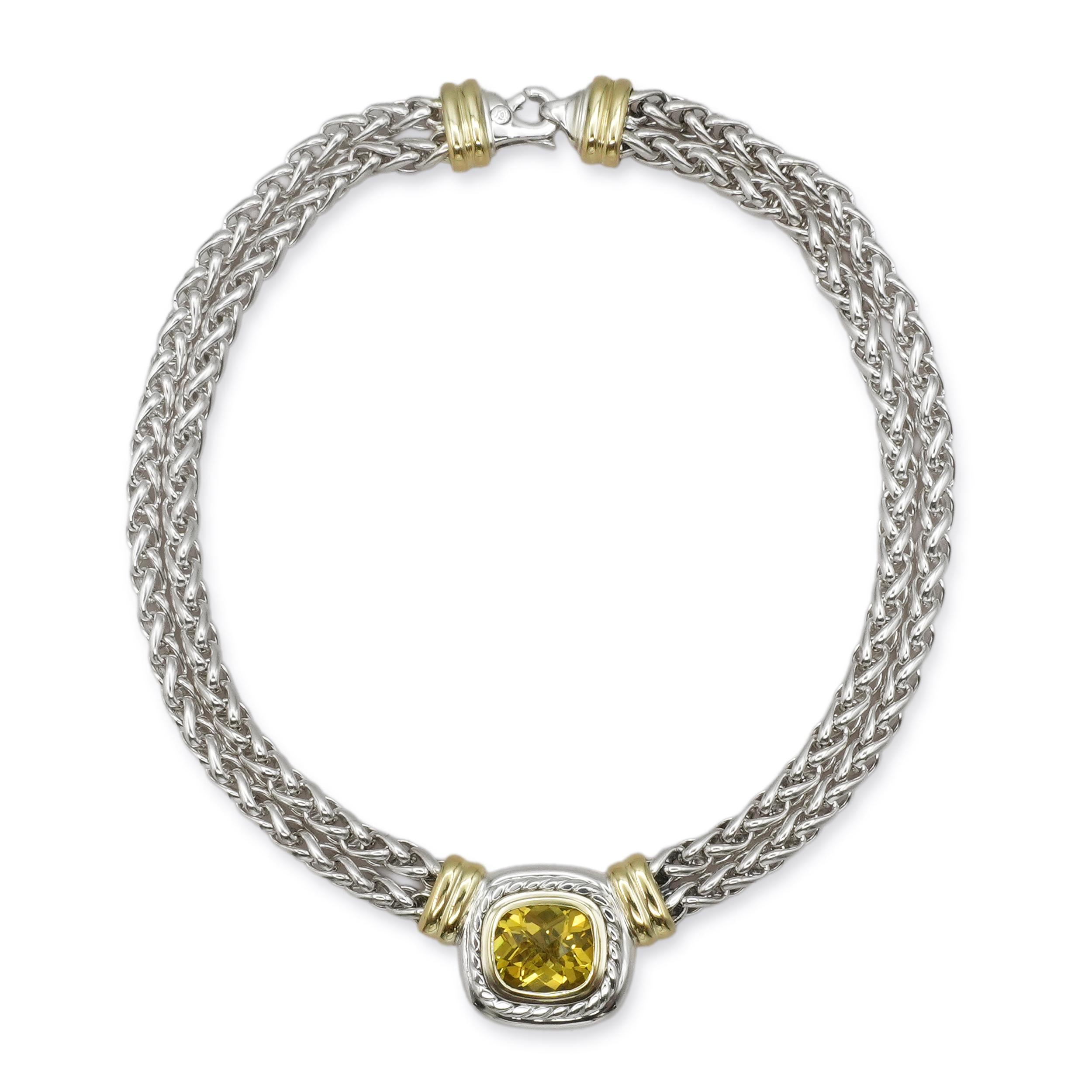 David Yurman Albion Sterling Silver 14K Gold Citrine Necklace
