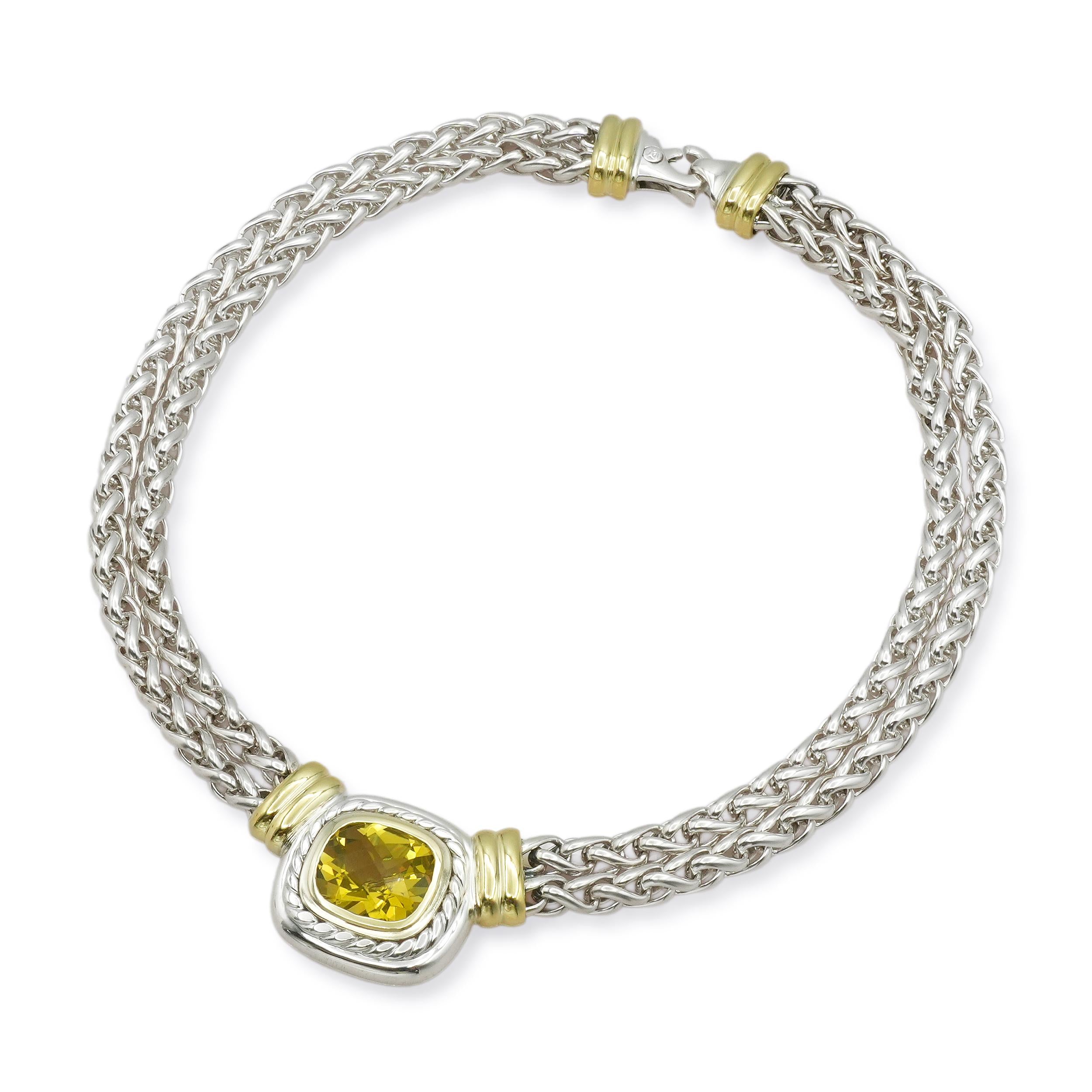 David Yurman Albion Sterling Silver 14K Gold Citrine Necklace
