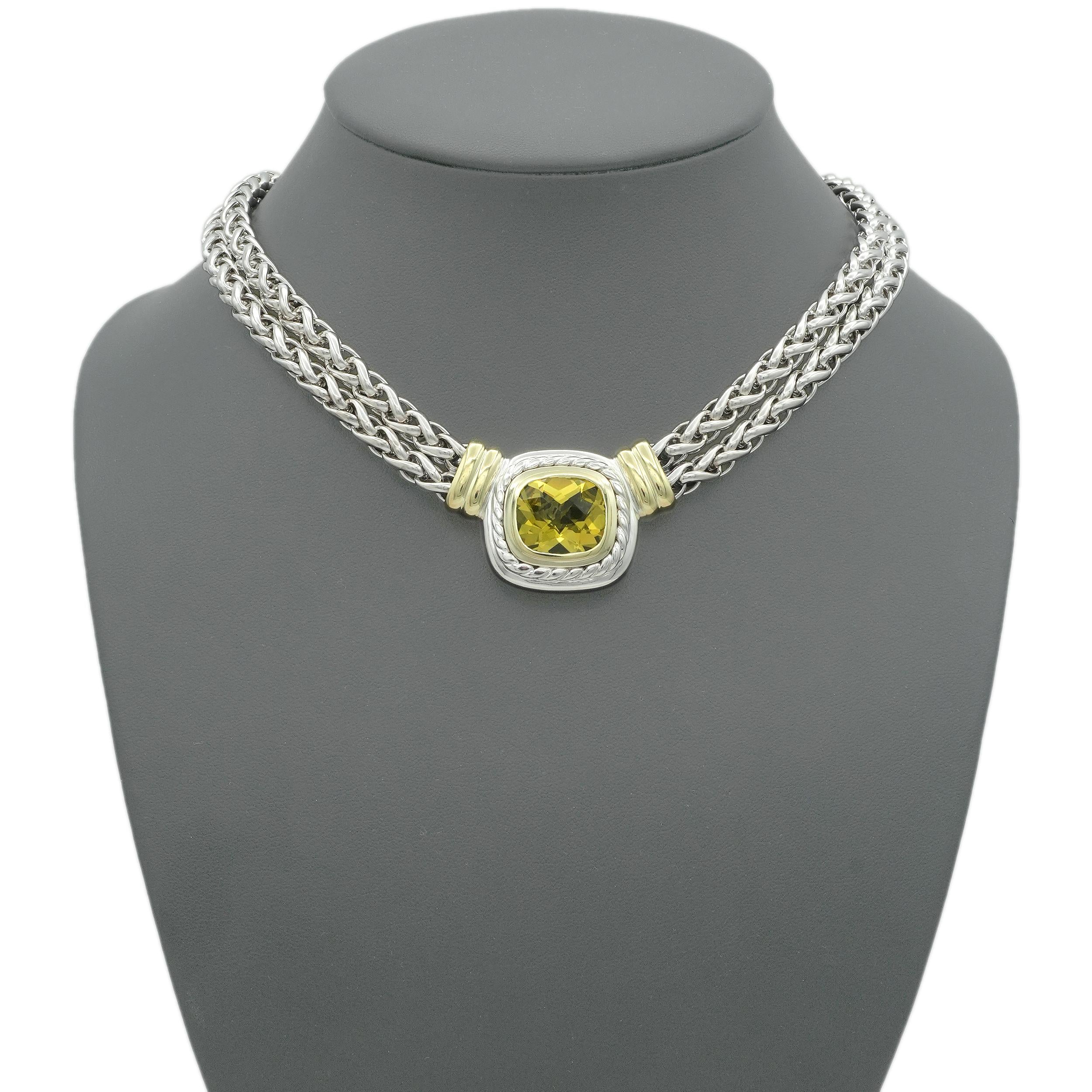 David Yurman Albion Sterling Silver 14K Gold Citrine Necklace