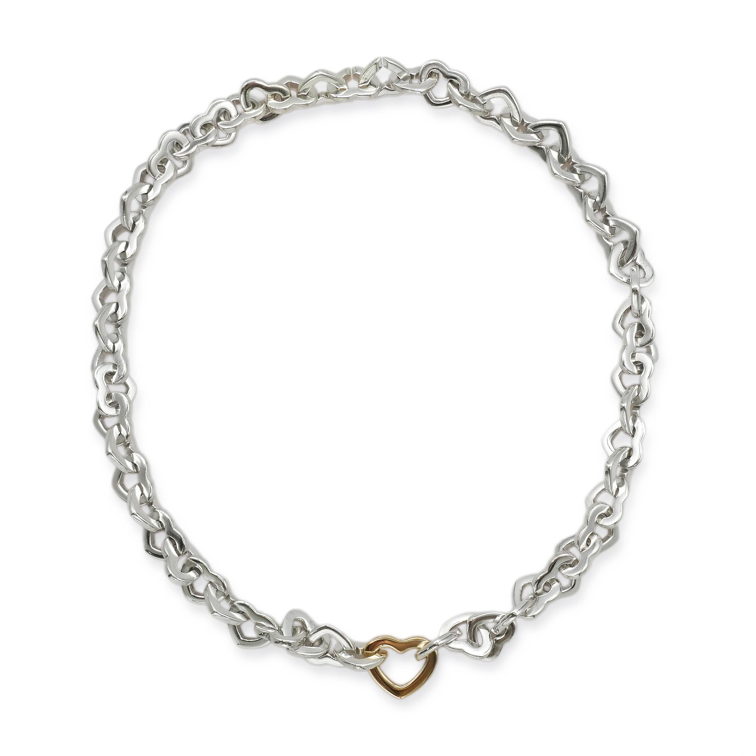 2000 Tiffany & Co. Sterling Silver 18K Gold Heart Link Necklace