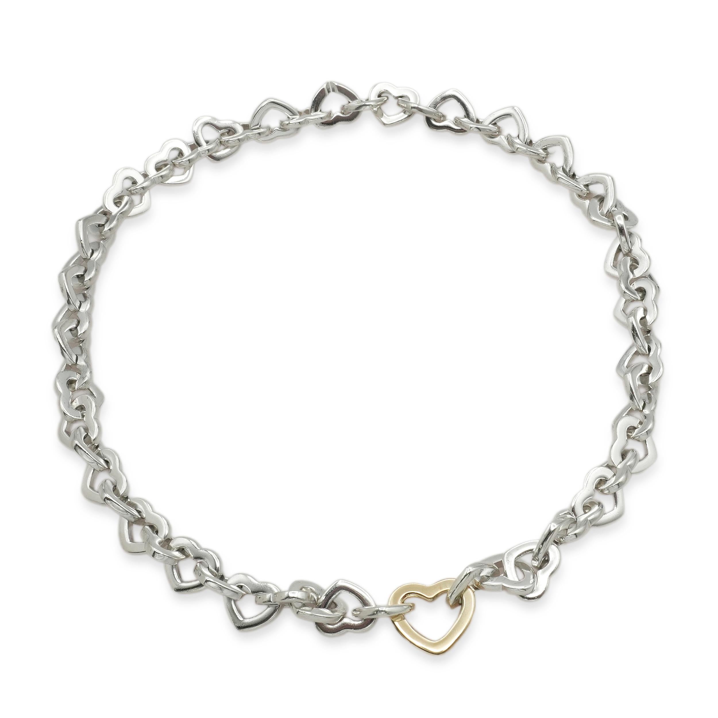 2000 Tiffany & Co. Sterling Silver 18K Gold Heart Link Necklace