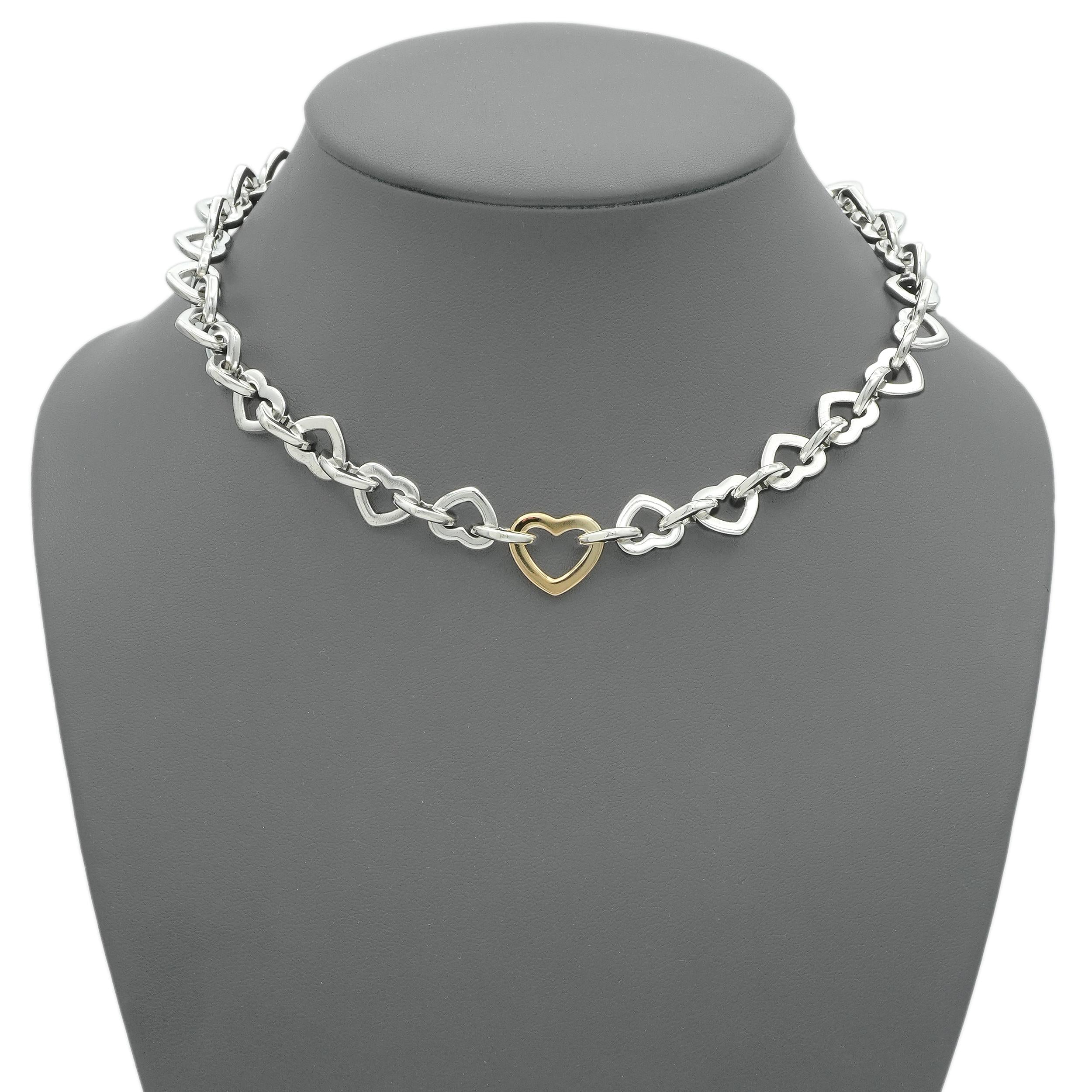 2000 Tiffany & Co. Sterling Silver 18K Gold Heart Link Necklace