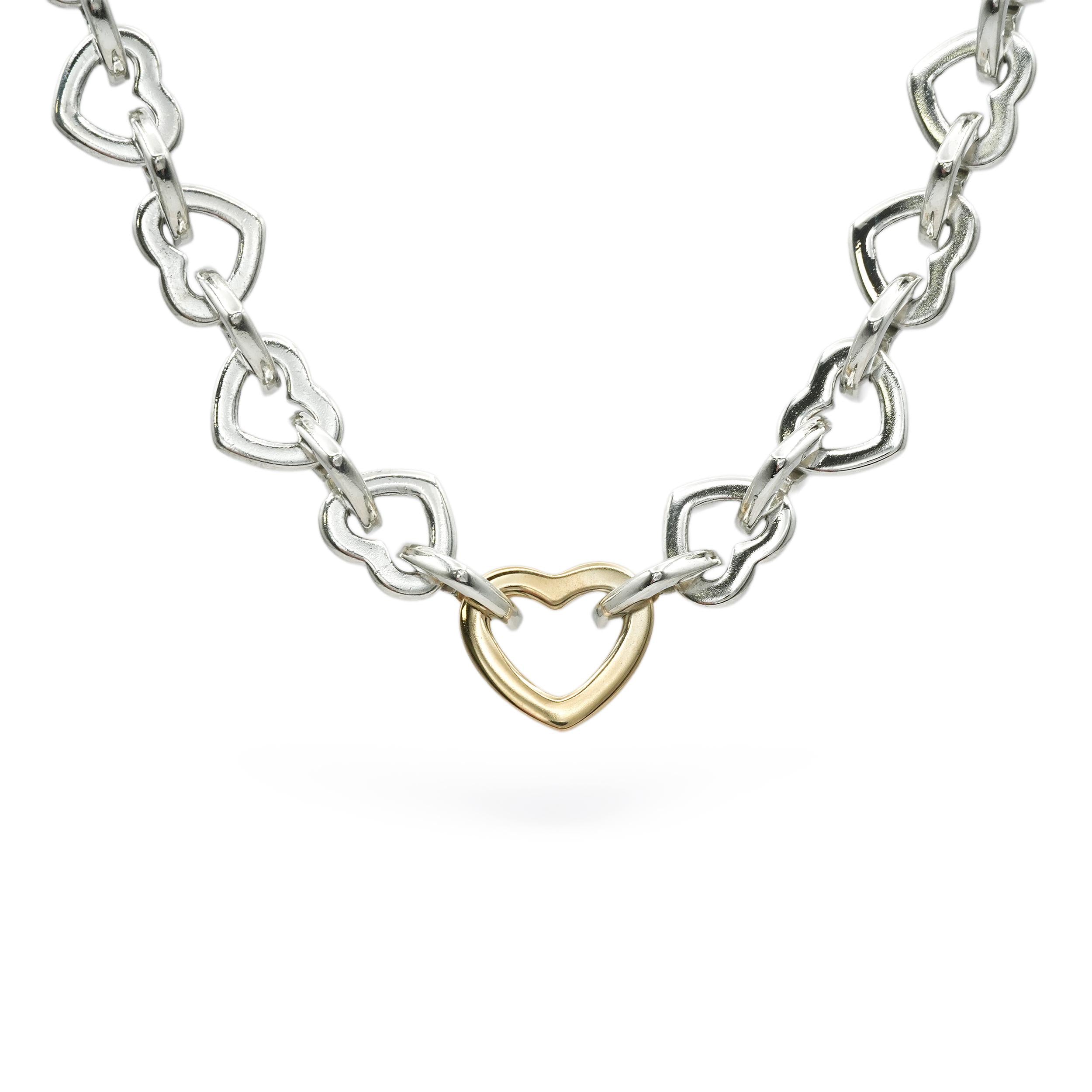 2000 Tiffany & Co. Sterling Silver 18K Gold Heart Link Necklace