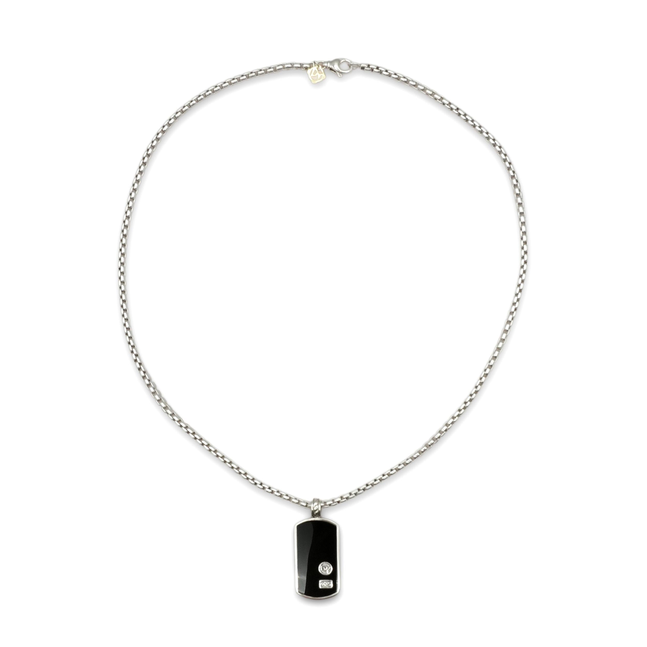 David Yurman Sterling Silver Black Onyx Dog Tag Pendant Necklace