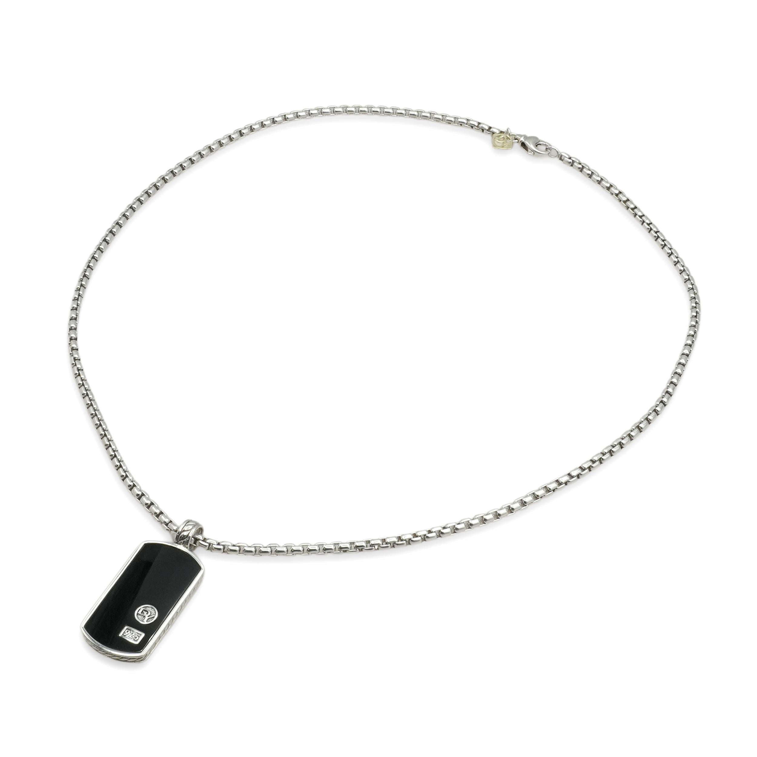 David Yurman Sterling Silver Black Onyx Dog Tag Pendant Necklace