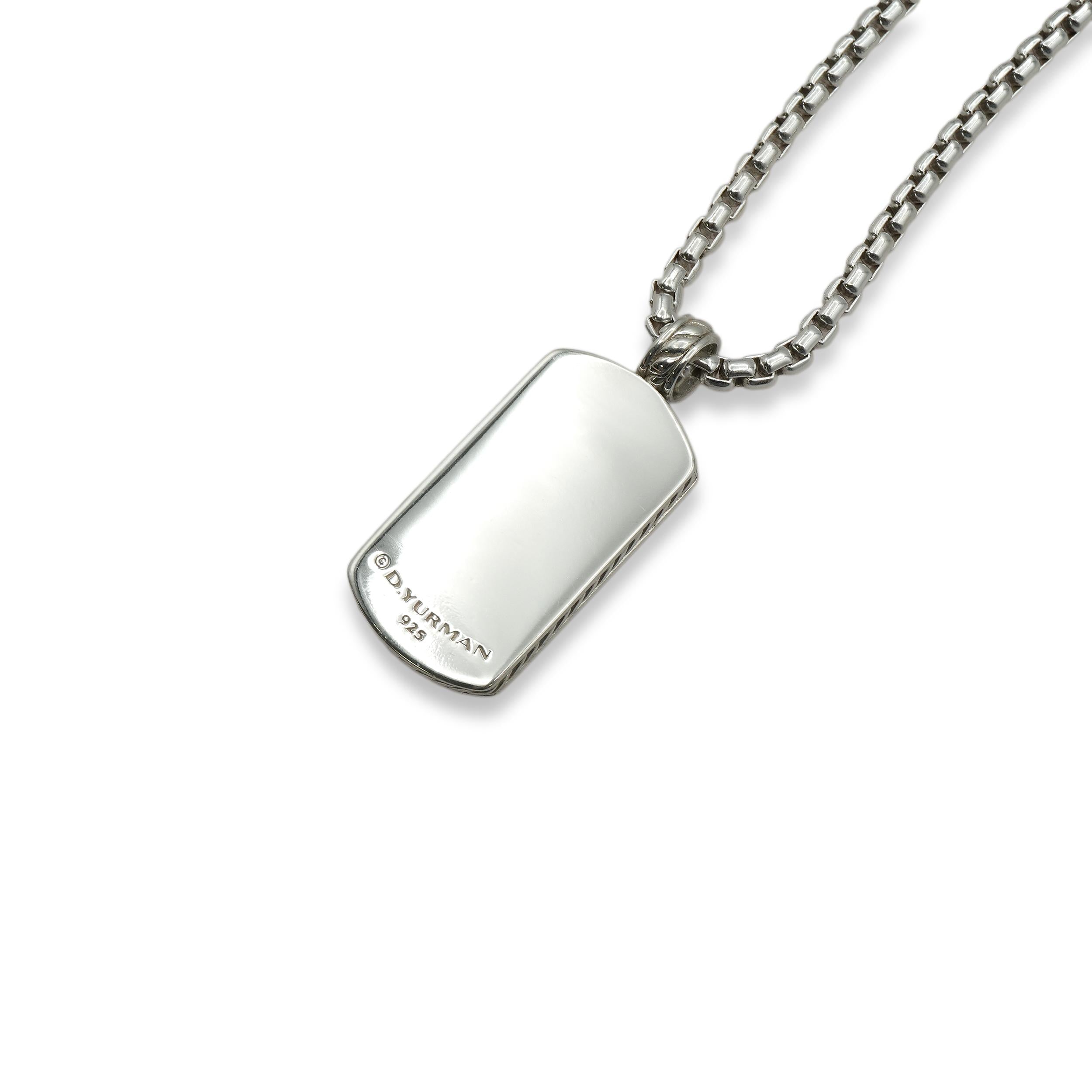 David Yurman Sterling Silver Black Onyx Dog Tag Pendant Necklace
