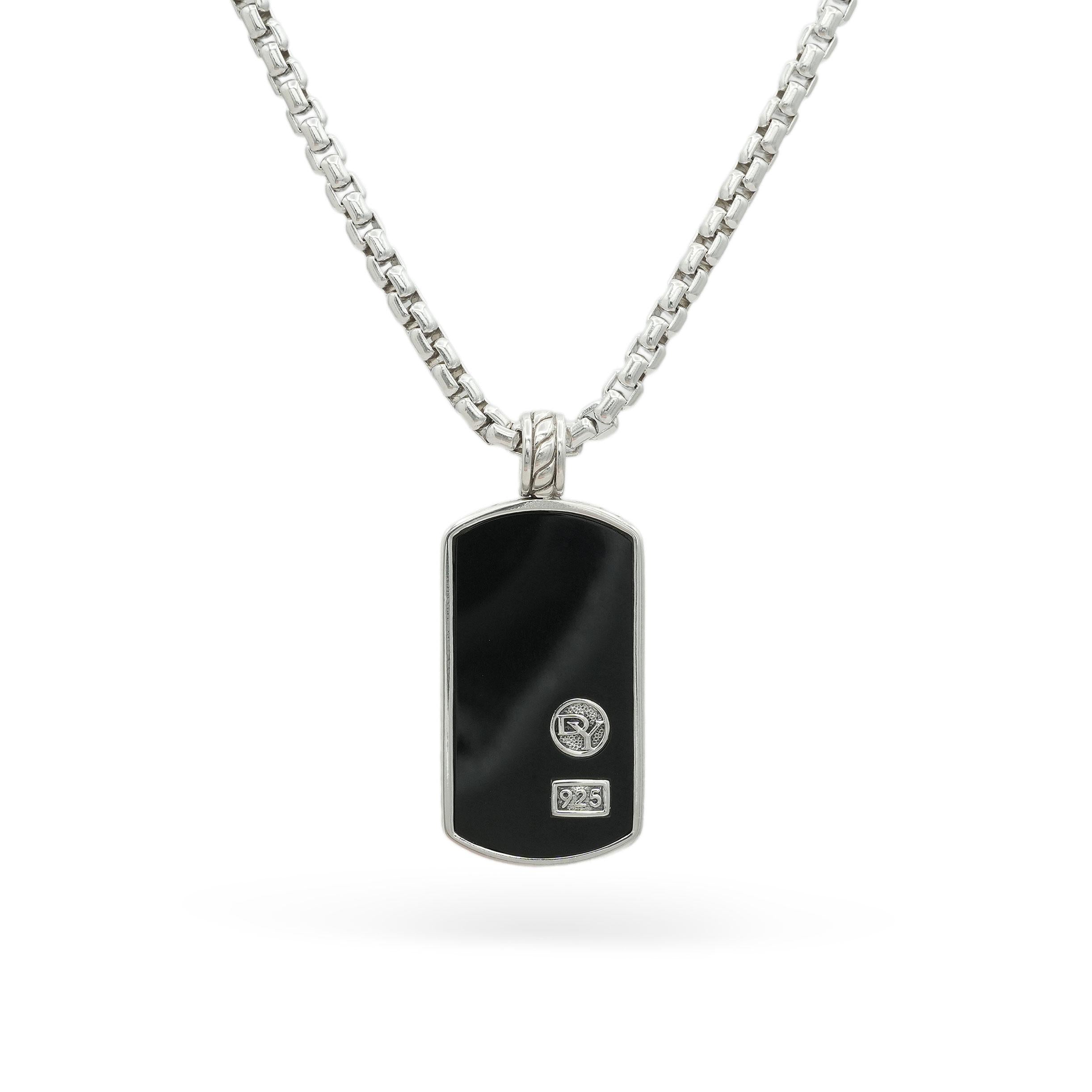 David Yurman Sterling Silver Black Onyx Dog Tag Pendant Necklace