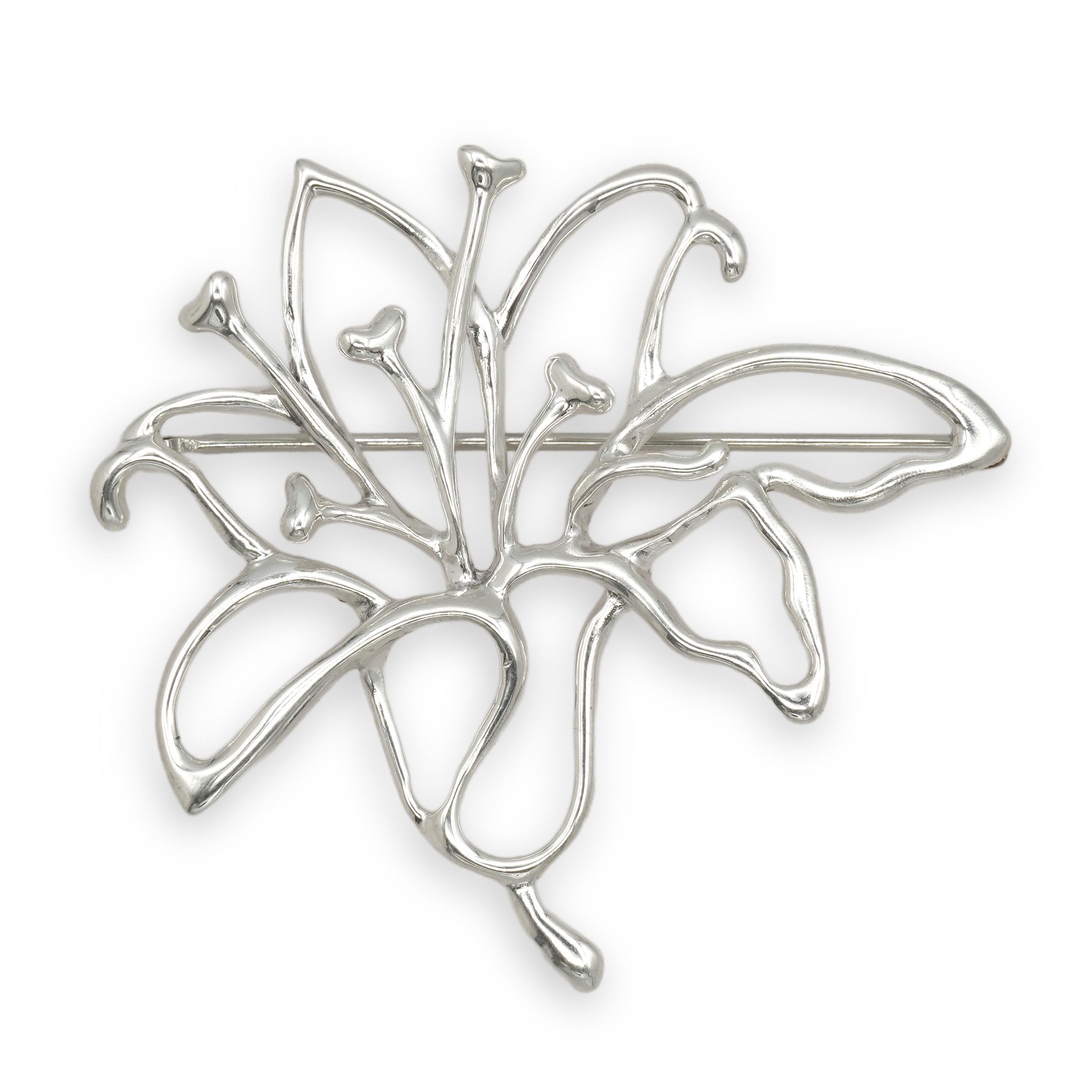 1995 Tiffany & Co. Sterling Silver Openwork Flower Brooch