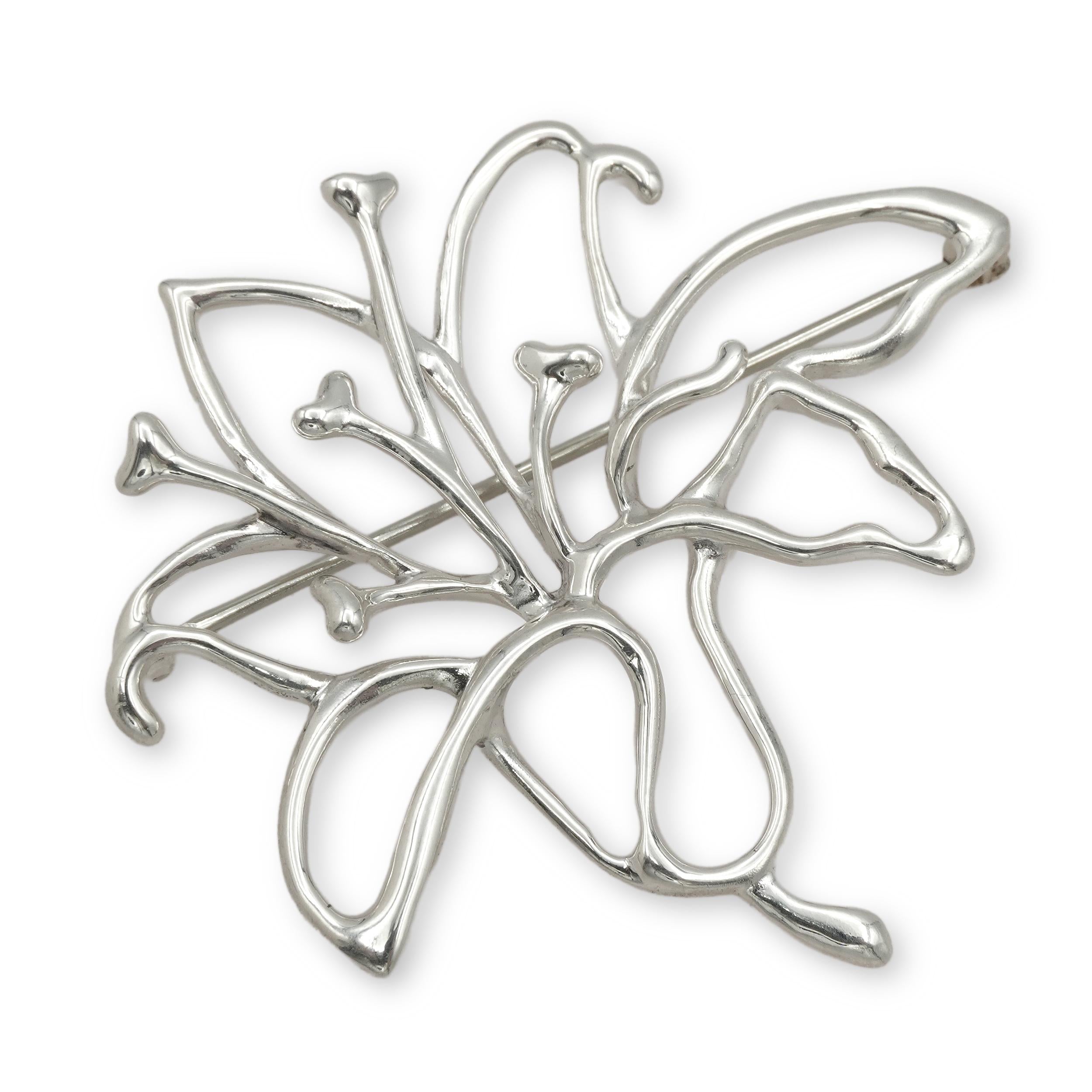 1995 Tiffany & Co. Sterling Silver Openwork Flower Brooch