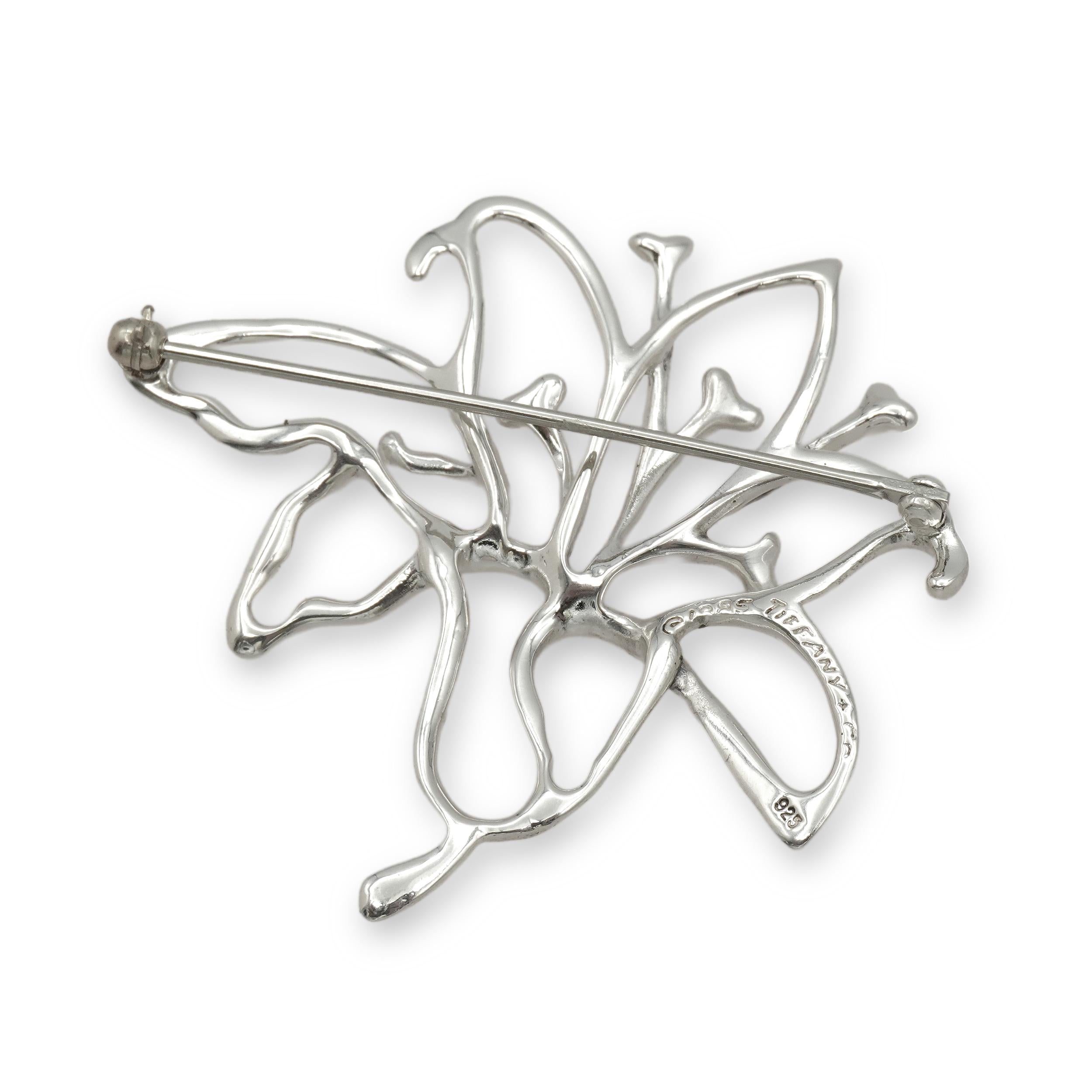 1995 Tiffany & Co. Sterling Silver Openwork Flower Brooch