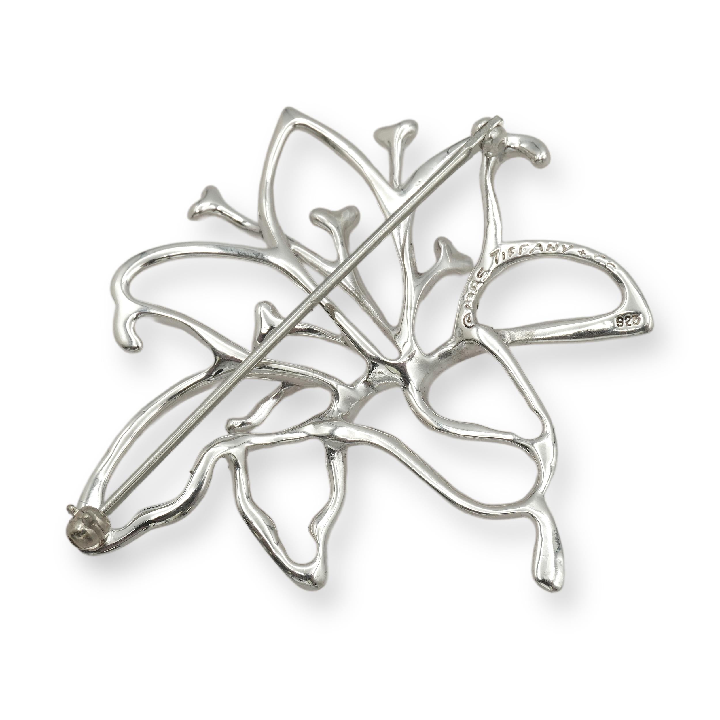1995 Tiffany & Co. Sterling Silver Openwork Flower Brooch
