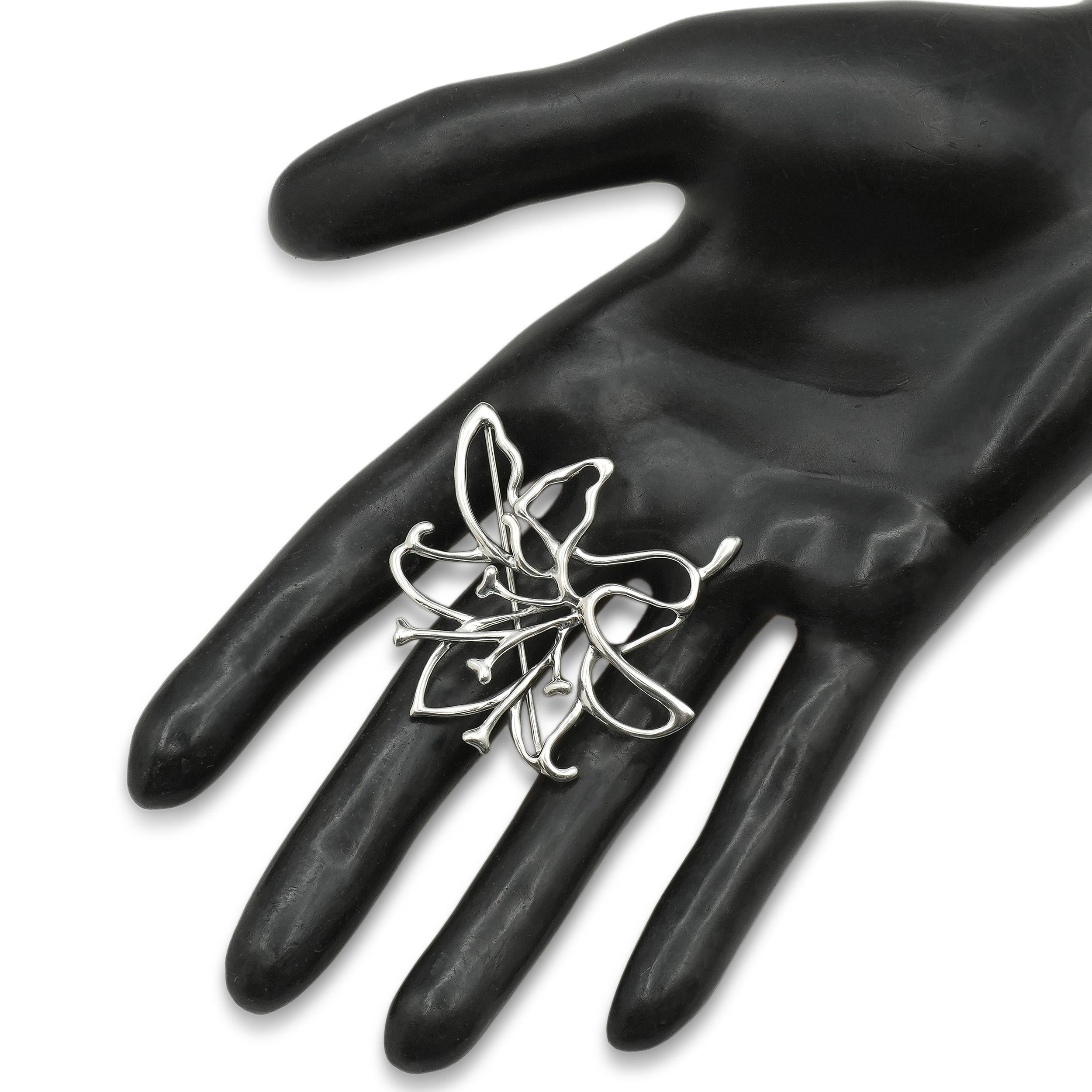 1995 Tiffany & Co. Sterling Silver Openwork Flower Brooch