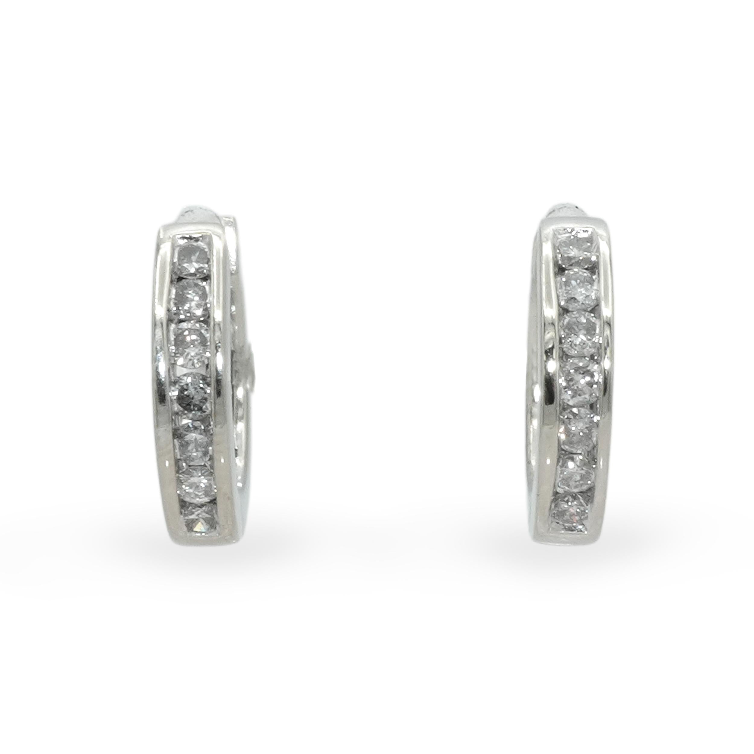 14K White Gold Diamond Channel-Set Hoop Earrings