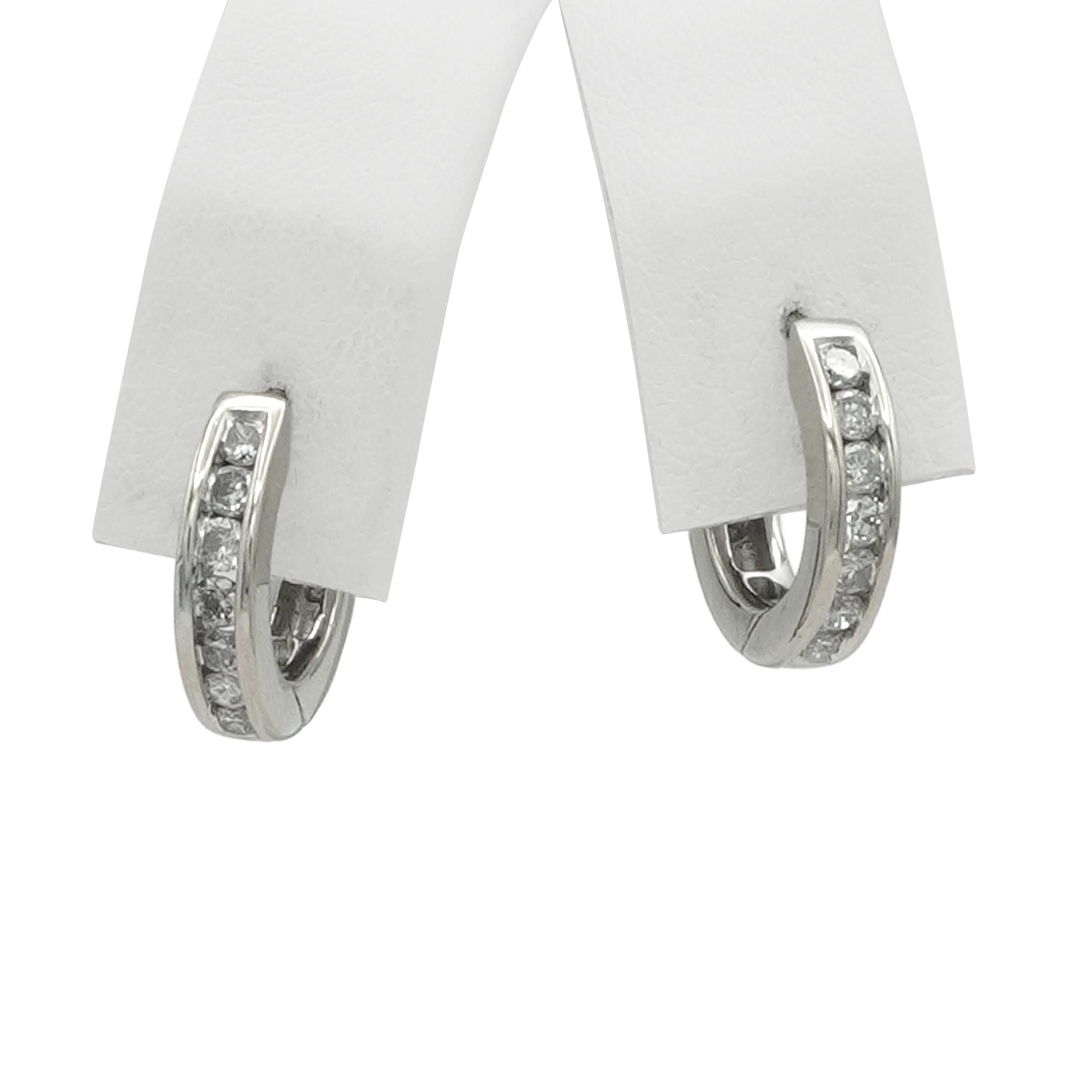 14K White Gold Diamond Channel-Set Hoop Earrings