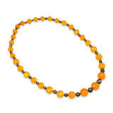 Vintage Sterling Silver Golden Orange Faceted Crystal Bead Necklace