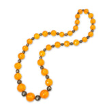 Vintage Sterling Silver Golden Orange Faceted Crystal Bead Necklace