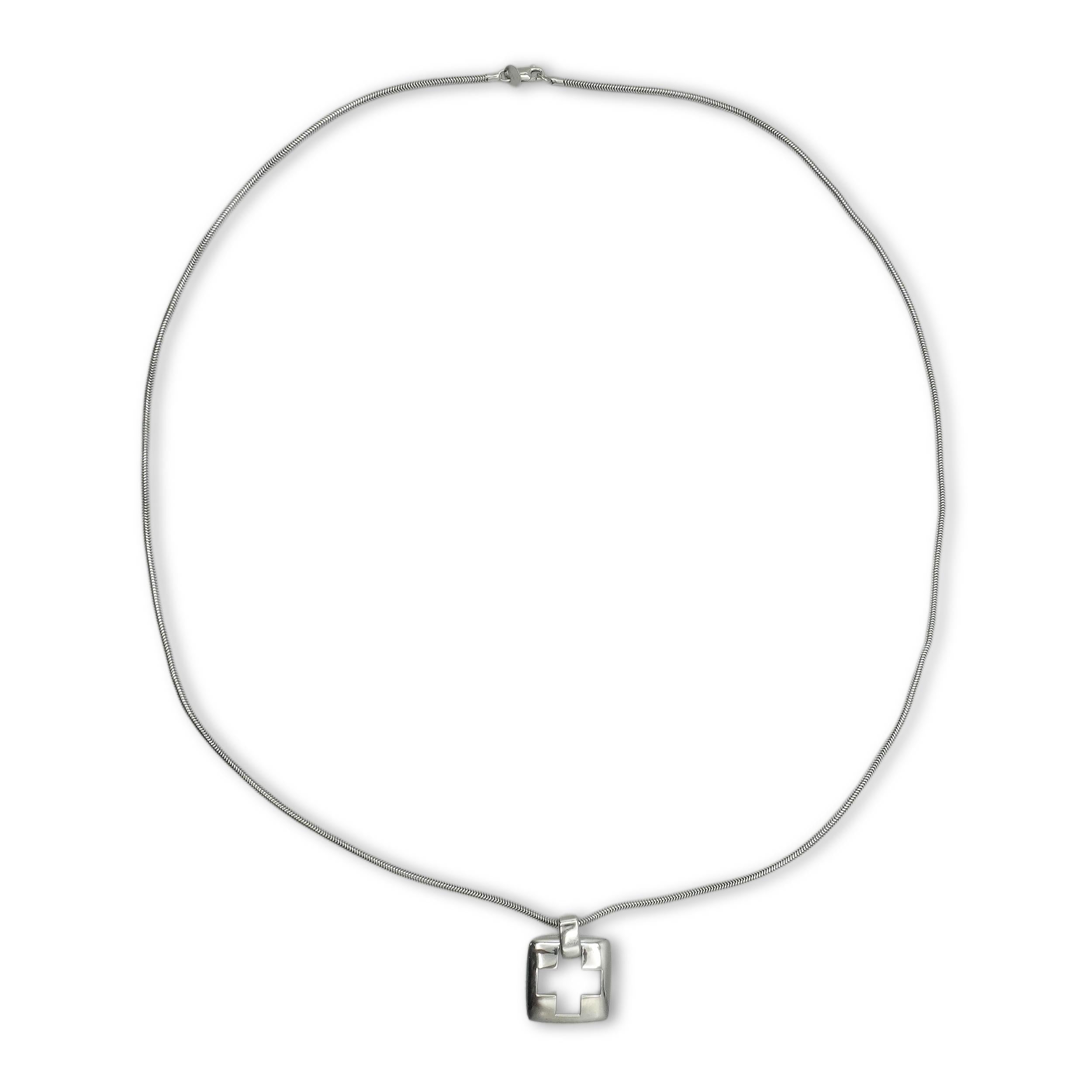 1999 Tiffany & Co. Sterling Silver Cutout Cross Pendant Necklace